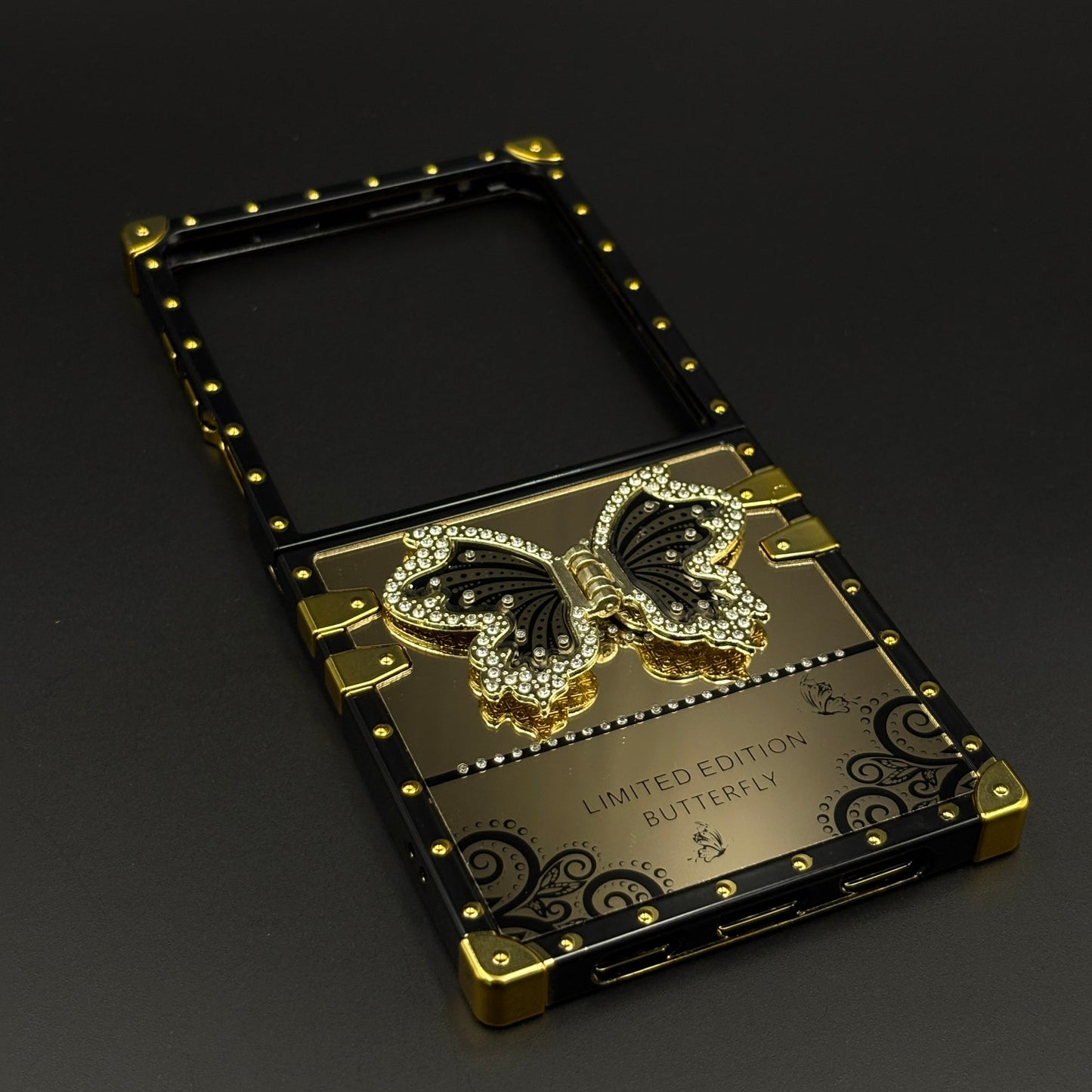 Luxury Butterfly Trunk Case for Samsung Galaxy Z Flip 7 | Gold Mirror Finish | Diamond Butterfly