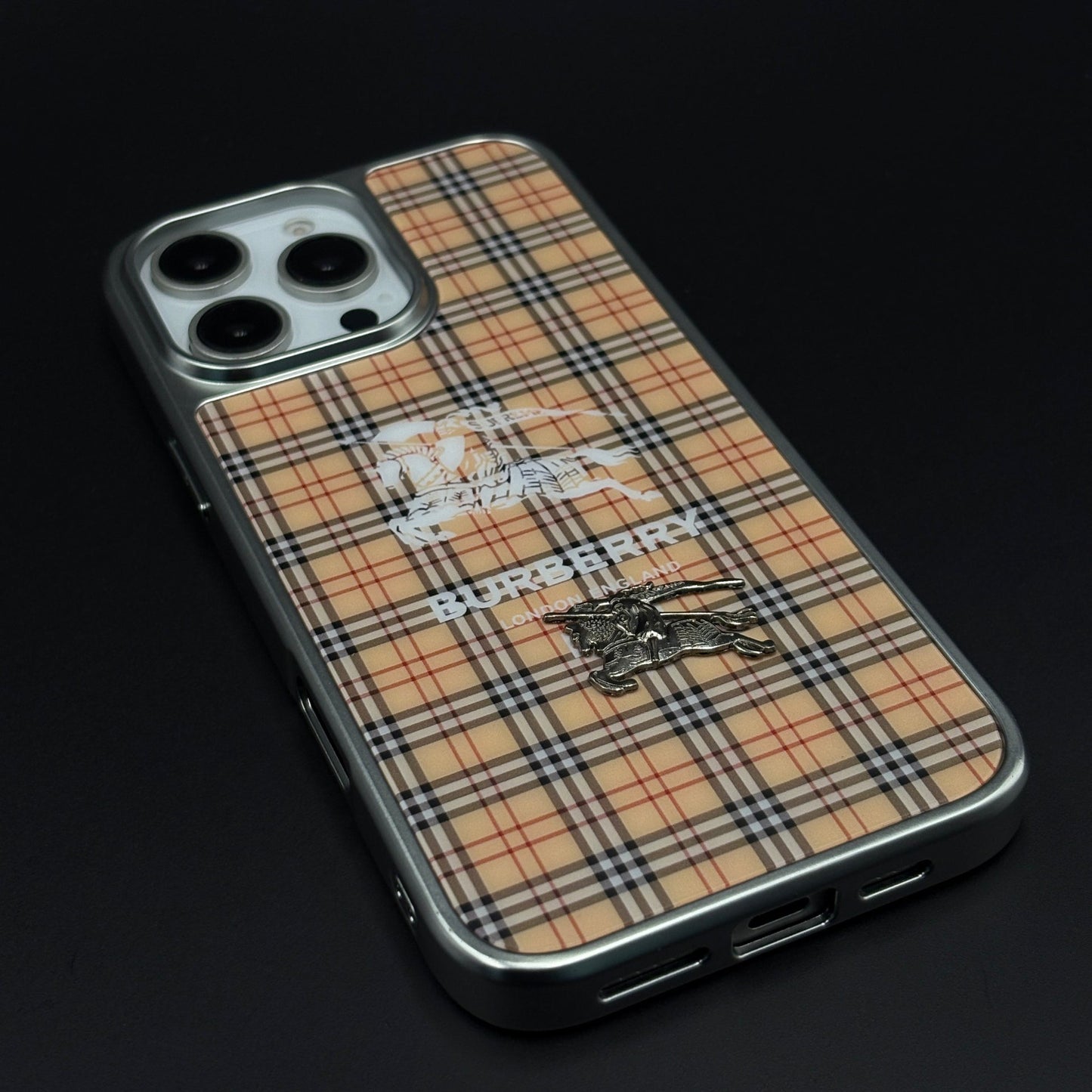BBRY Check Plaid Metal Style Frame Case for iPhone | Premium Designer Back Cover