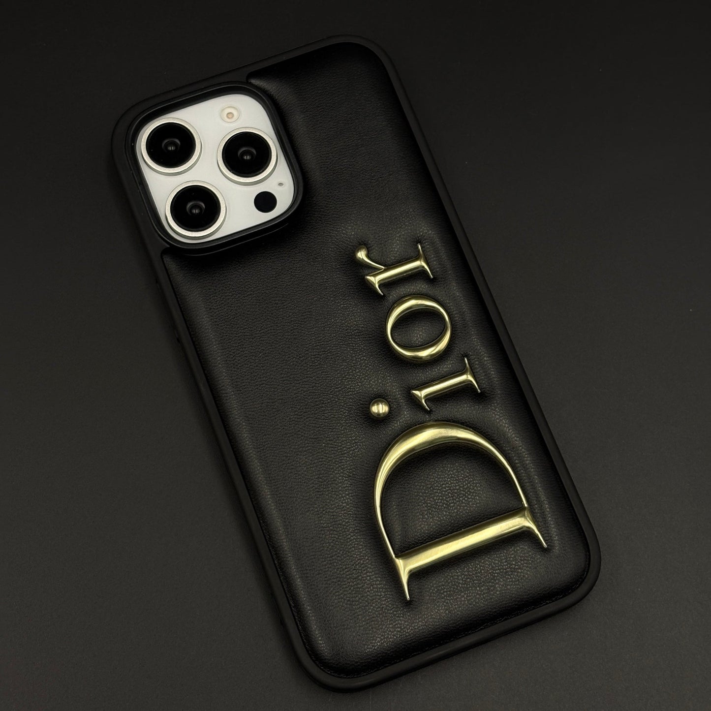 Luxury Brand Puffer Leather Case for iPhone with 3D Gold Name Design