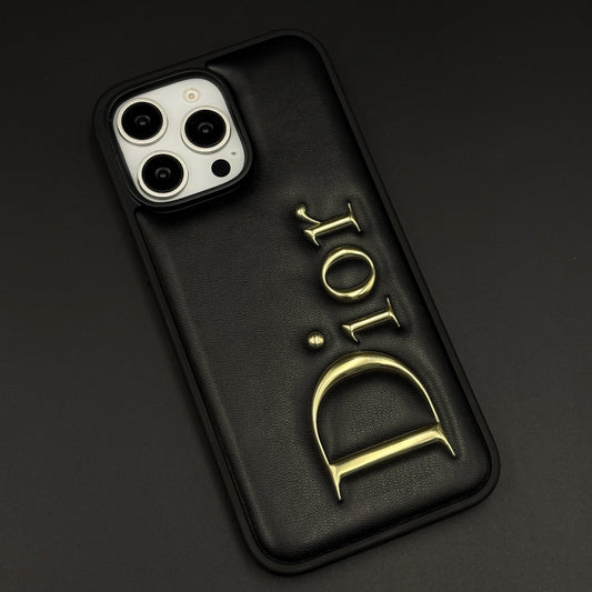 Luxury Brand Puffer Leather Case for iPhone with 3D Gold Name Design