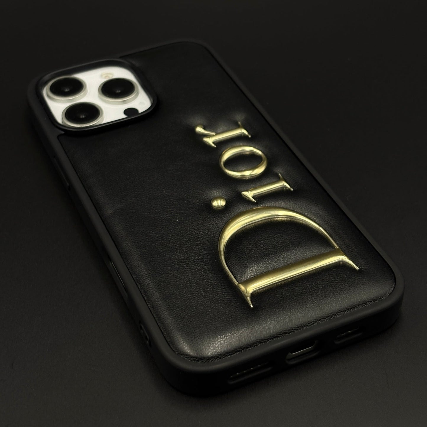Luxury Brand Puffer Leather Case for iPhone with 3D Gold Name Design