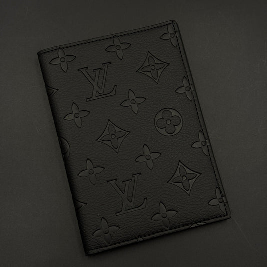 Luxury Black Embossed Passport Case Cover with Card Slots for Travel with Box