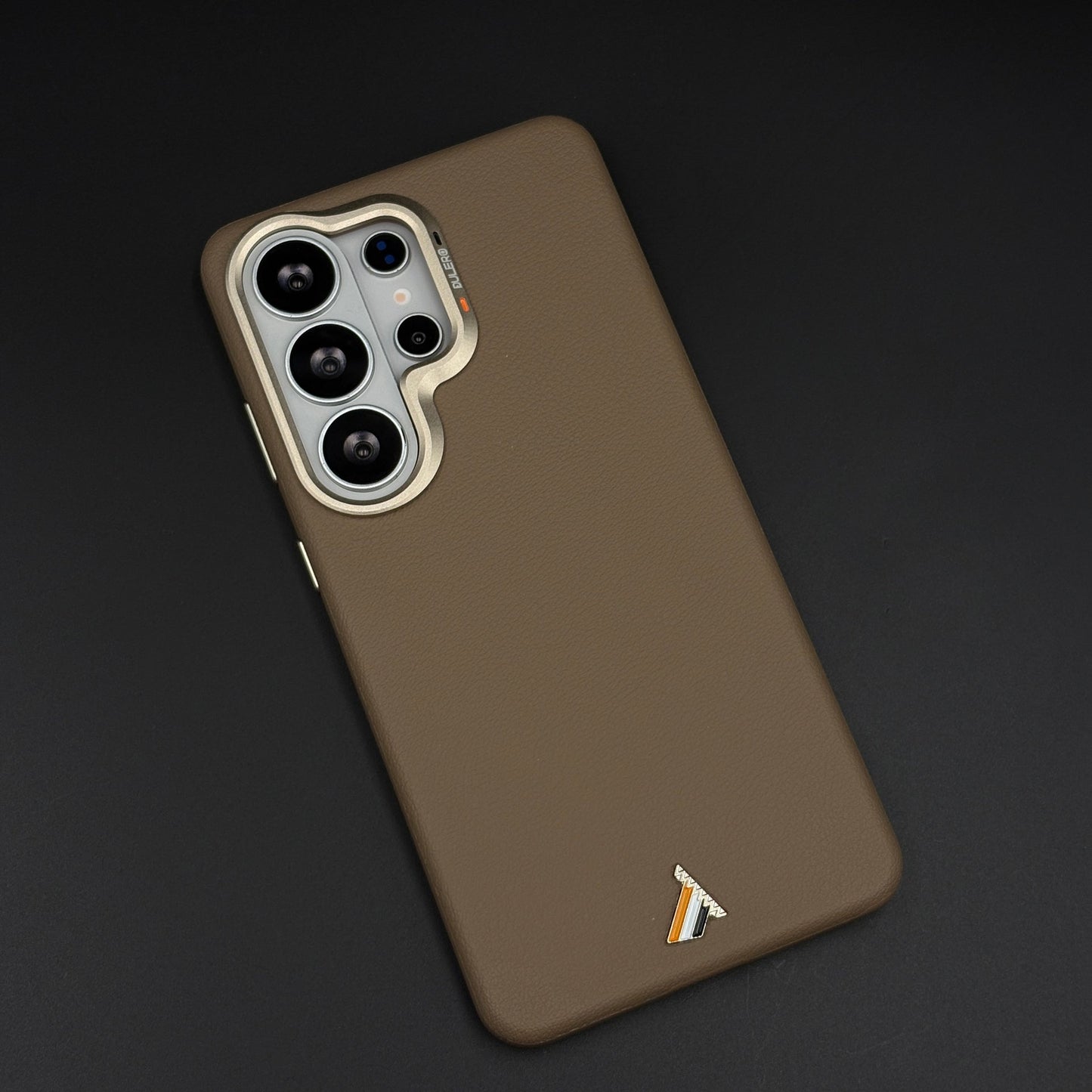 Luxury Leather Raised Gold Bezel Hidden MagSafe Case for Galaxy S26 Ultra