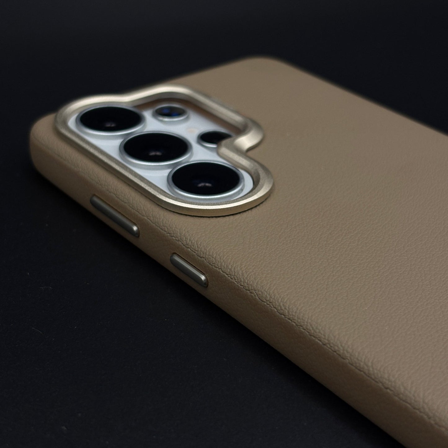 Luxury Leather Raised Gold Bezel Hidden MagSafe Case for Galaxy S26 Ultra