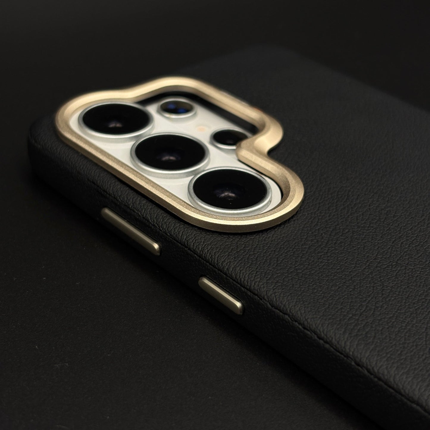 Luxury Leather Raised Gold Bezel Hidden MagSafe Case for Galaxy S26 Ultra