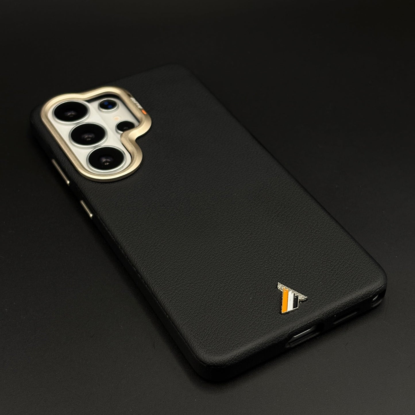 Luxury Leather Raised Gold Bezel Hidden MagSafe Case for Galaxy S26 Ultra