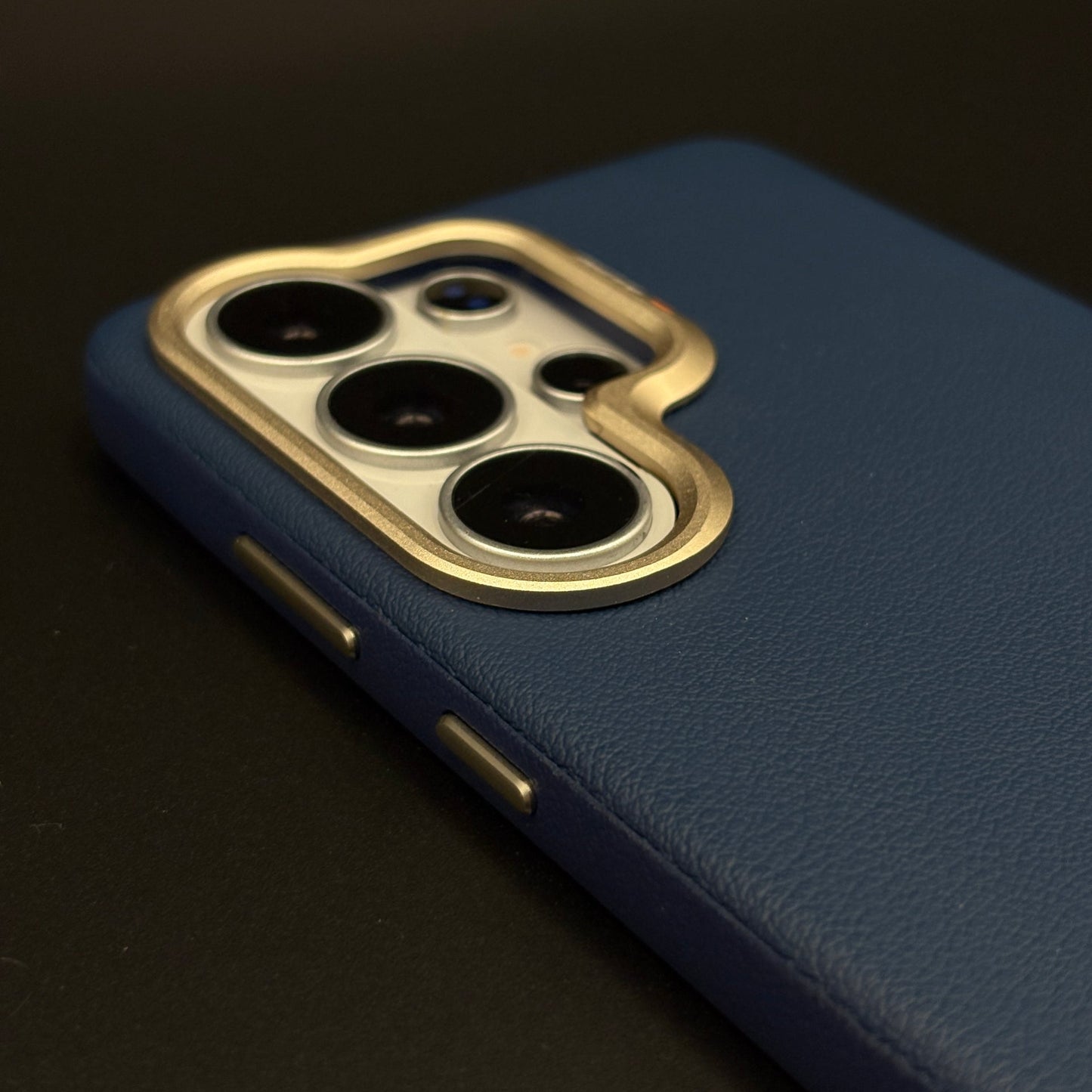 Luxury Leather Raised Gold Bezel Hidden MagSafe Case for Galaxy S26 Ultra