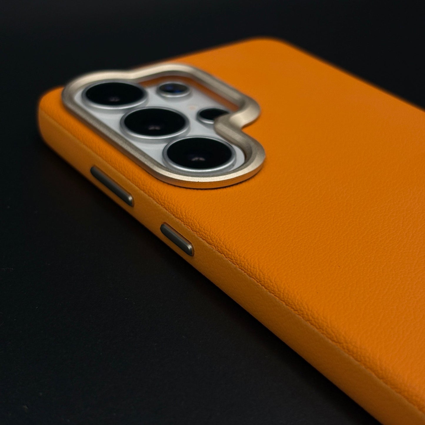 Luxury Leather Raised Gold Bezel Hidden MagSafe Case for Galaxy S26 Ultra