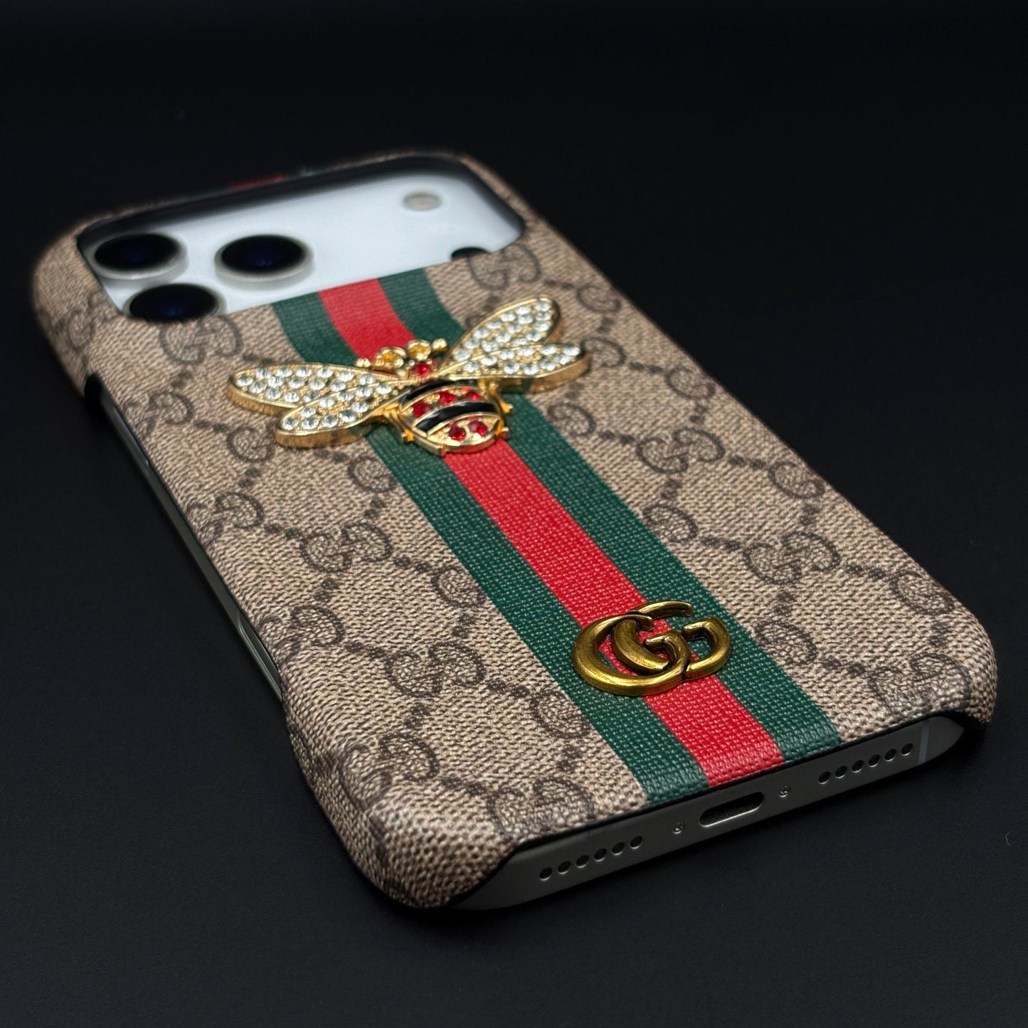 GG Bee Stripe Designer Case for iPhone 17 Series | Luxury Stripe Bee Pattern Cover