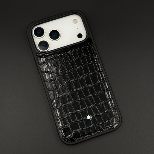 Croc Pattern MB Logo Case for iPhone 17 Series | Luxury Embossed Leather Protection
