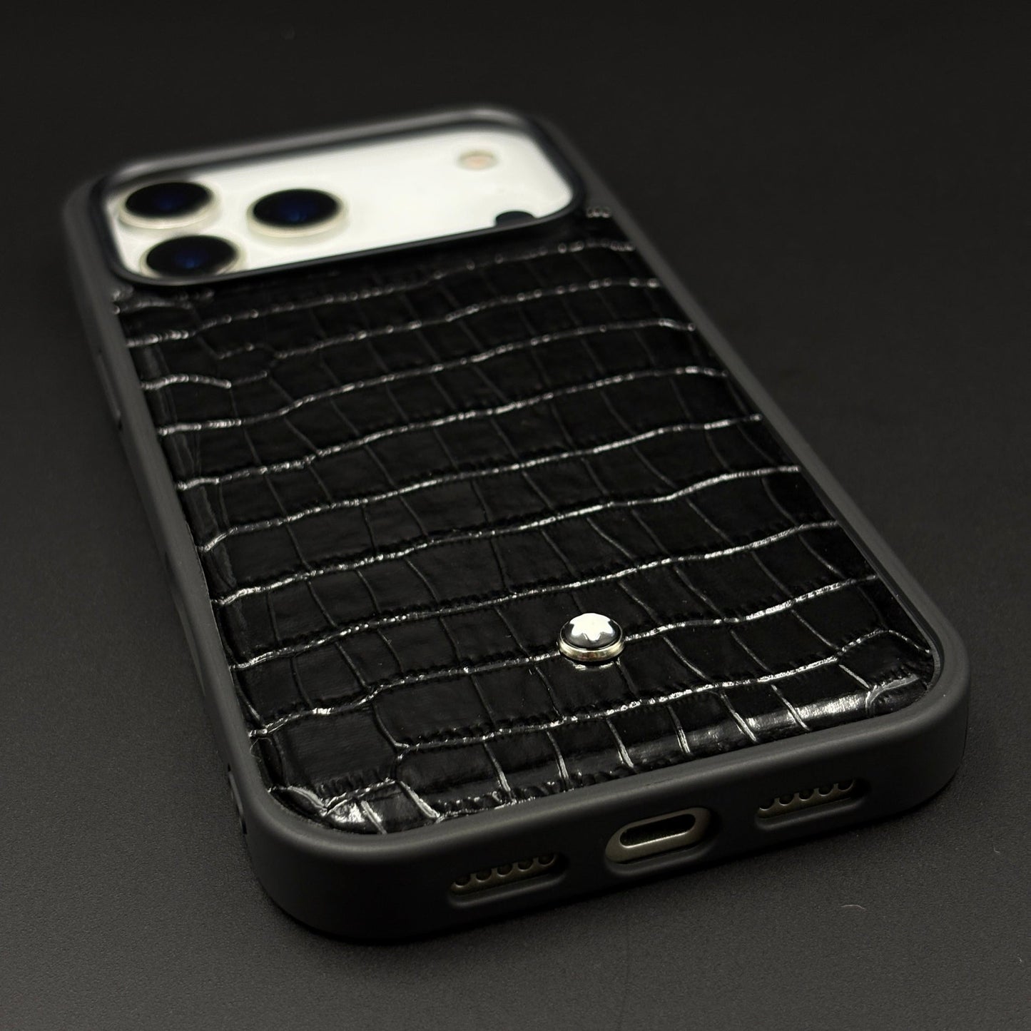 Croc Pattern MB Logo Case for iPhone 17 Series | Luxury Embossed Leather Protection
