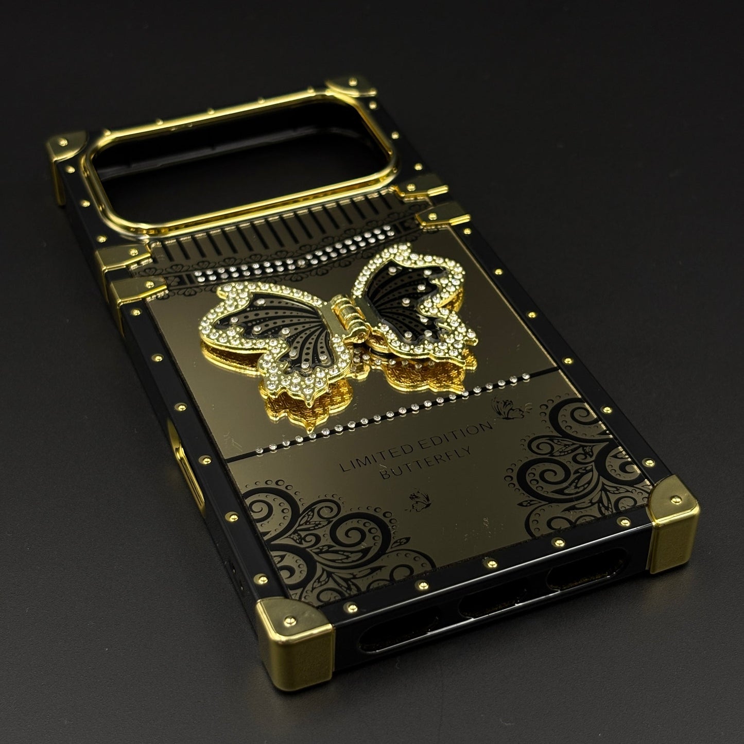 Luxury Butterfly Trunk Phone Case Cover for iPhone 17 Series | Gold Mirror Finish | Diamond Butterfly