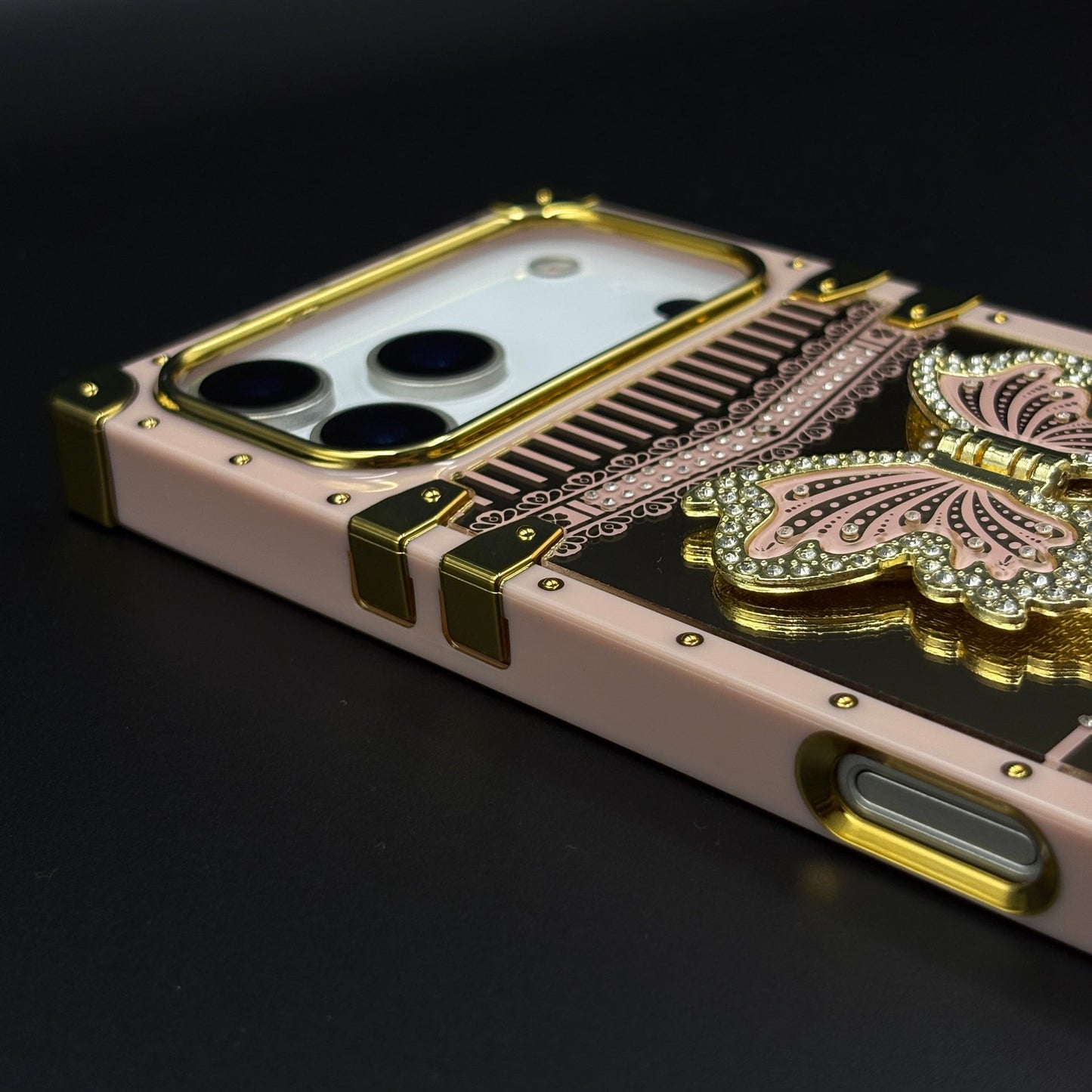 Luxury Butterfly Trunk Phone Case Cover for iPhone 17 Series | Gold Mirror Finish | Diamond Butterfly