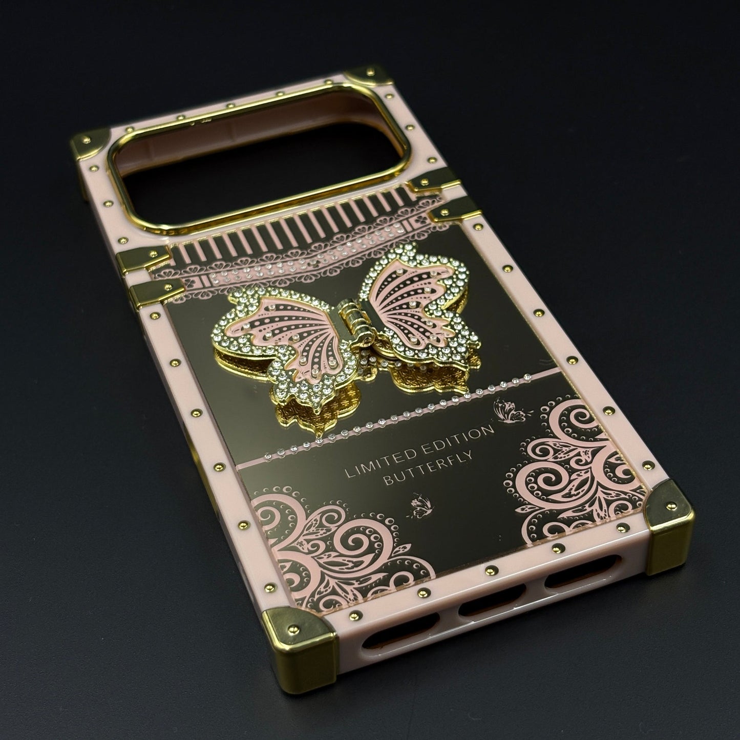 Luxury Butterfly Trunk Phone Case Cover for iPhone 17 Series | Gold Mirror Finish | Diamond Butterfly