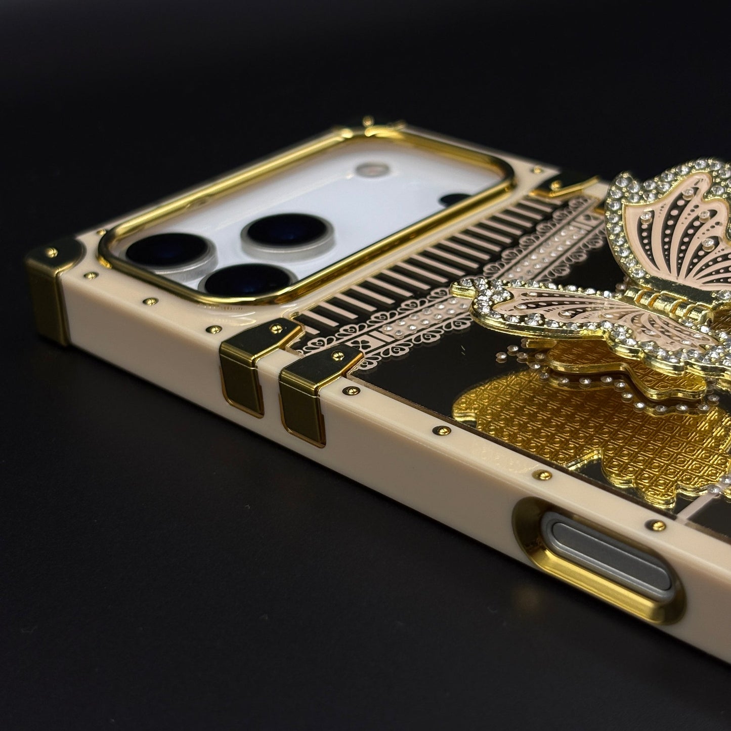 Luxury Butterfly Trunk Phone Case Cover for iPhone 17 Series | Gold Mirror Finish | Diamond Butterfly