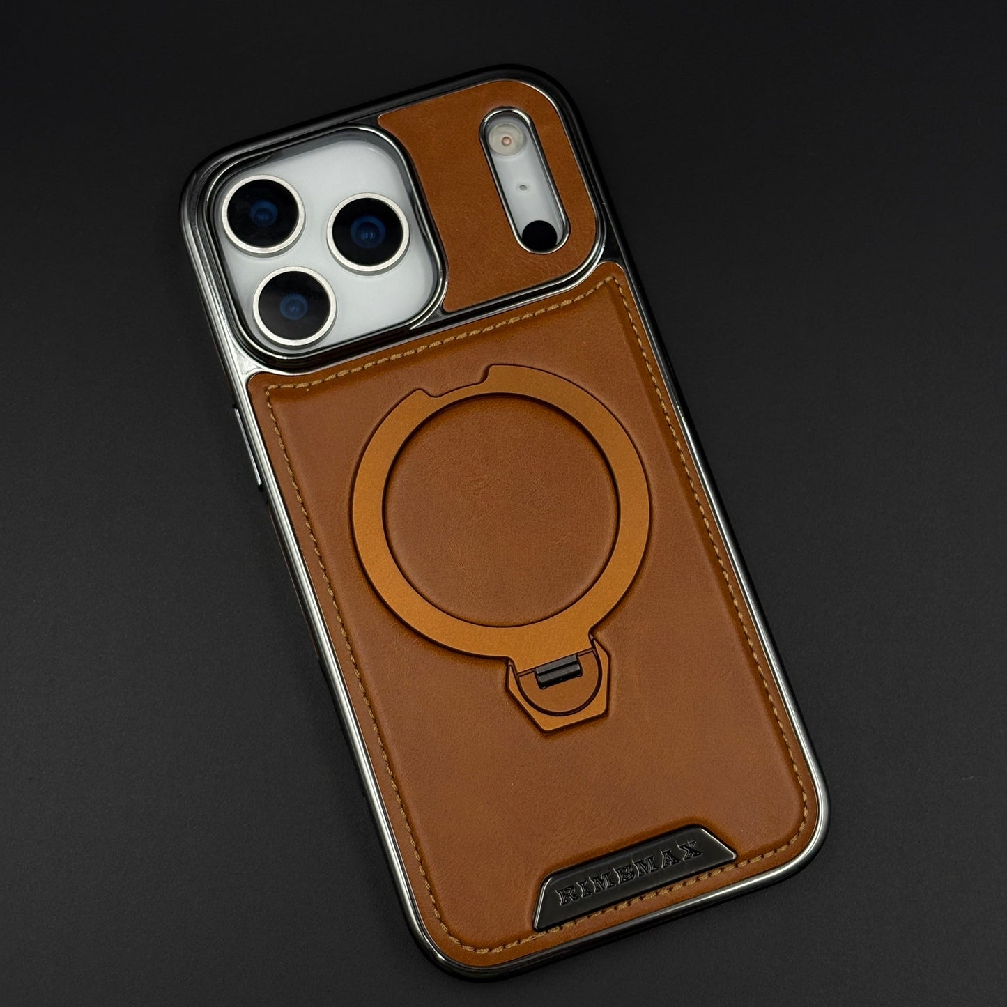 Leather Phone Case Cover with Metal Rotating Stand & MagSafe for iPhone 17 Series | Premium 360° Kickstand Edition