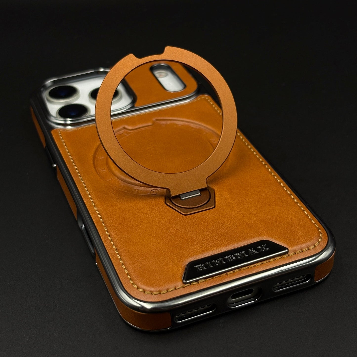 Leather Phone Case Cover with Metal Rotating Stand & MagSafe for iPhone 17 Series | Premium 360° Kickstand Edition