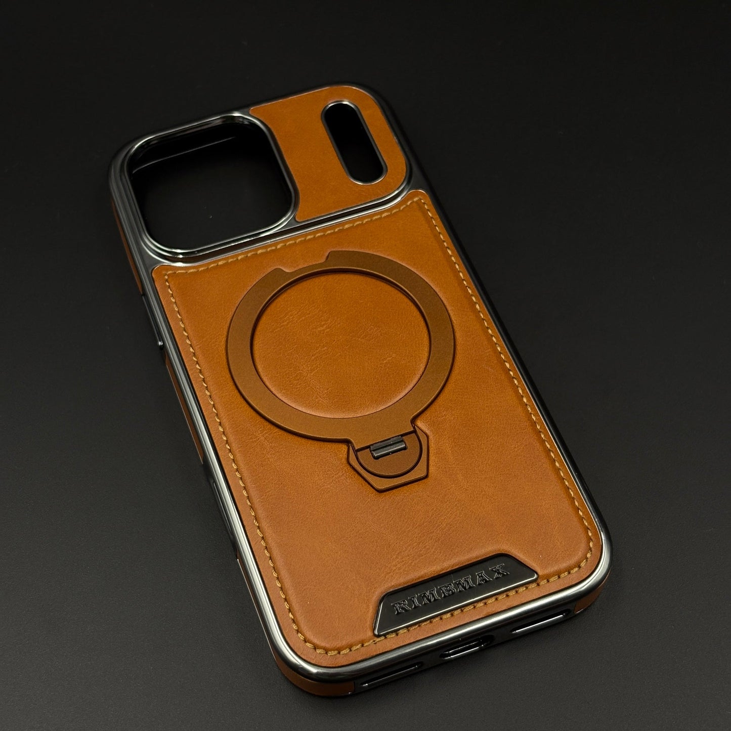 Leather Phone Case Cover with Metal Rotating Stand & MagSafe for iPhone 17 Series | Premium 360° Kickstand Edition