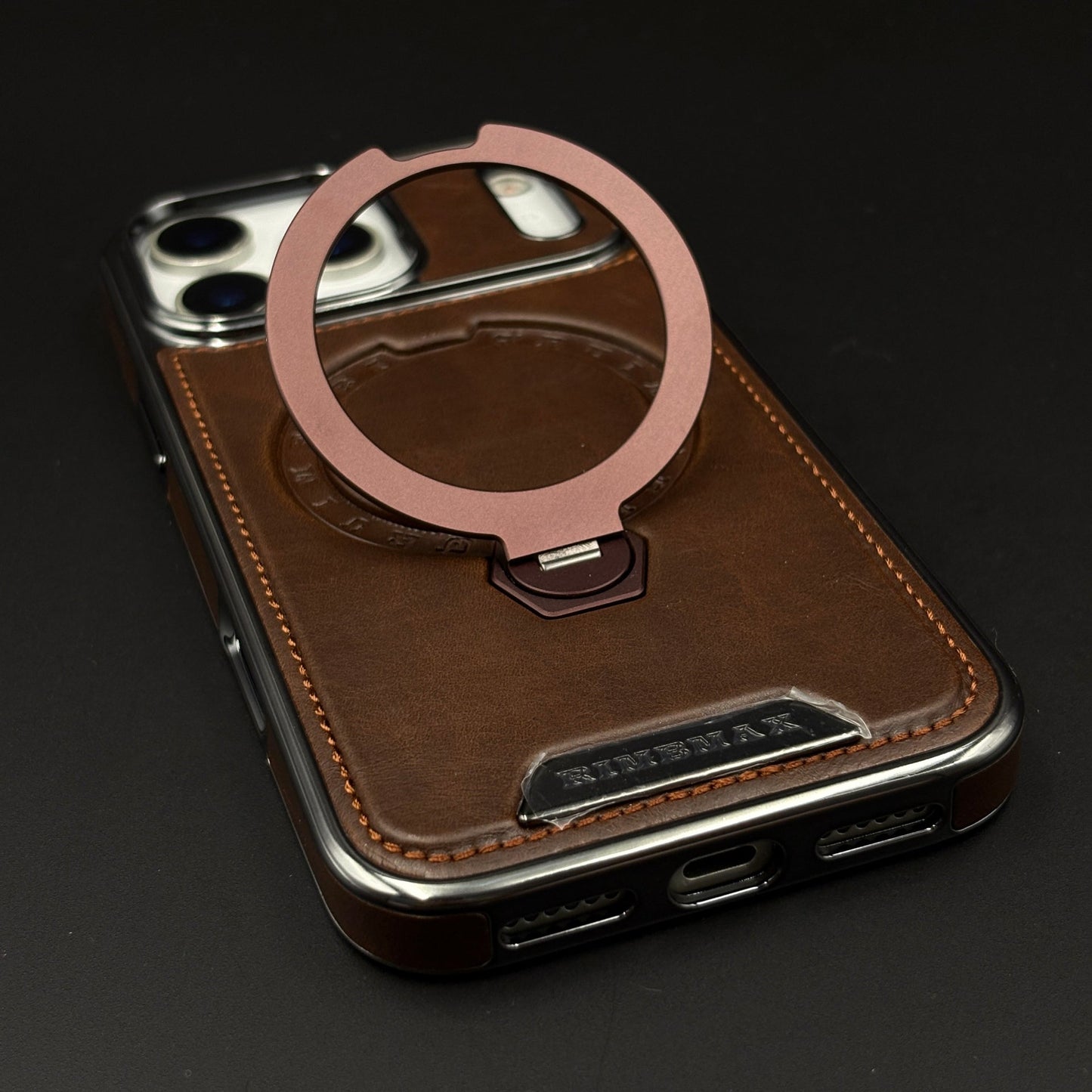 Leather Phone Case Cover with Metal Rotating Stand & MagSafe for iPhone 17 Series | Premium 360° Kickstand Edition