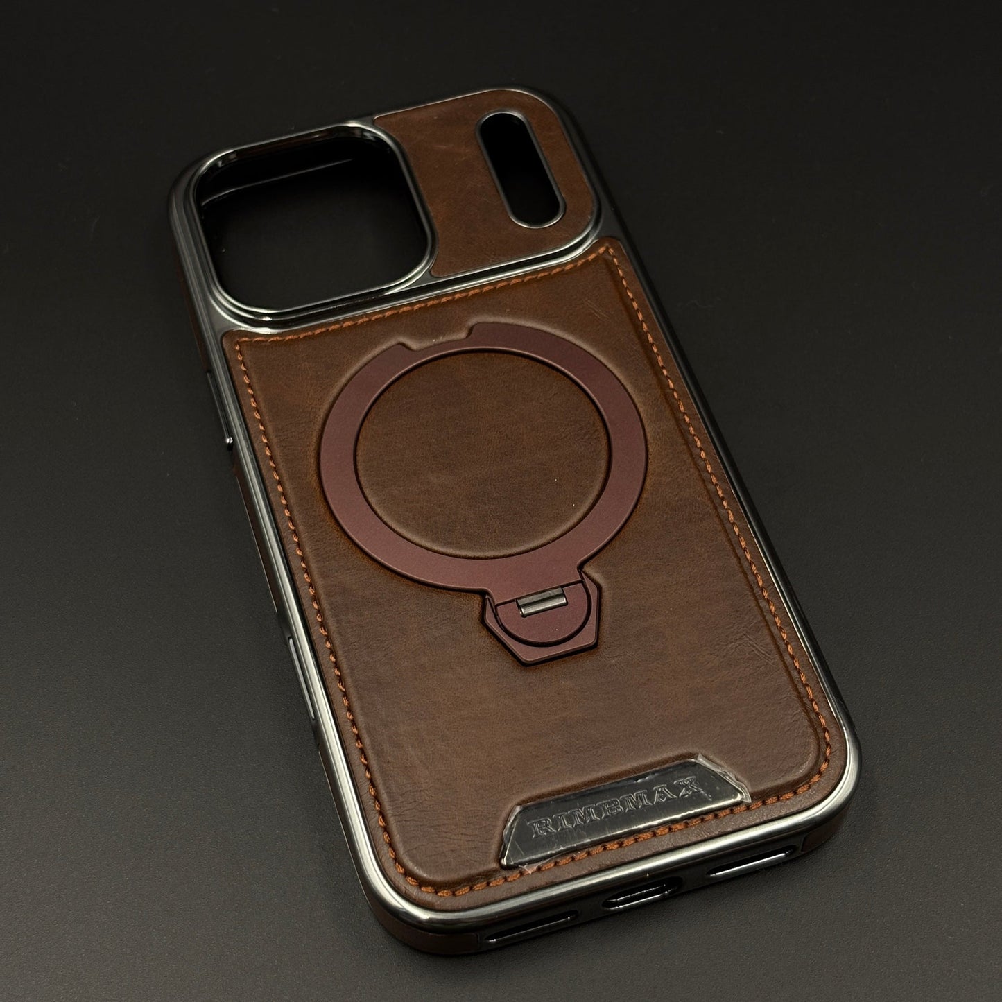 Leather Phone Case Cover with Metal Rotating Stand & MagSafe for iPhone 17 Series | Premium 360° Kickstand Edition