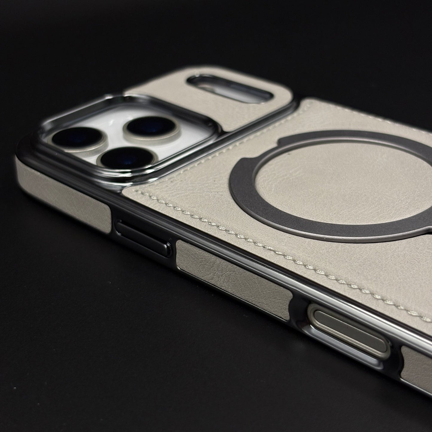 Leather Phone Case Cover with Metal Rotating Stand & MagSafe for iPhone 17 Series | Premium 360° Kickstand Edition