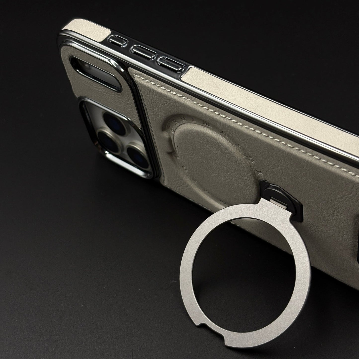Leather Phone Case Cover with Metal Rotating Stand & MagSafe for iPhone 17 Series | Premium 360° Kickstand Edition