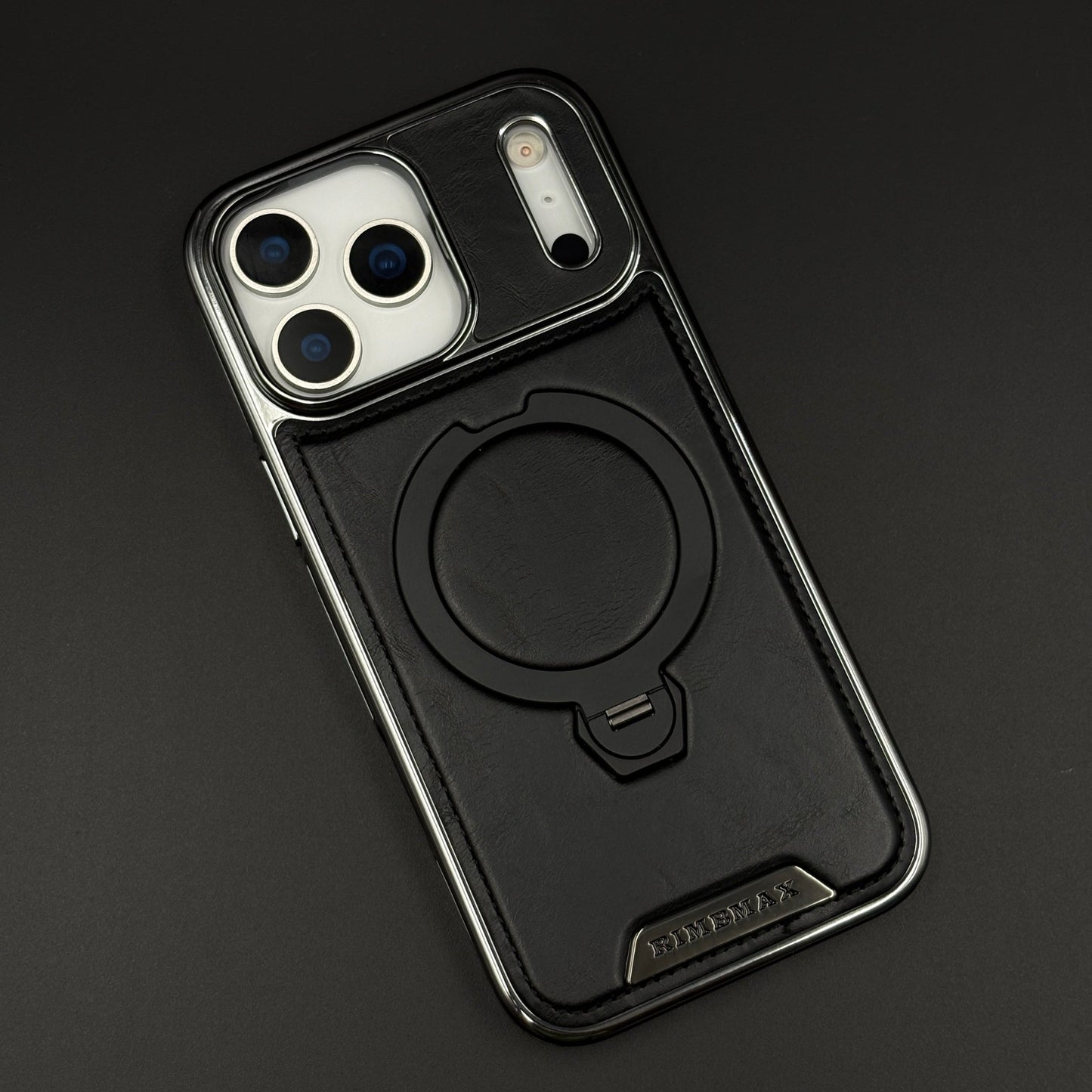 Leather Phone Case Cover with Metal Rotating Stand & MagSafe for iPhone 17 Series | Premium 360° Kickstand Edition