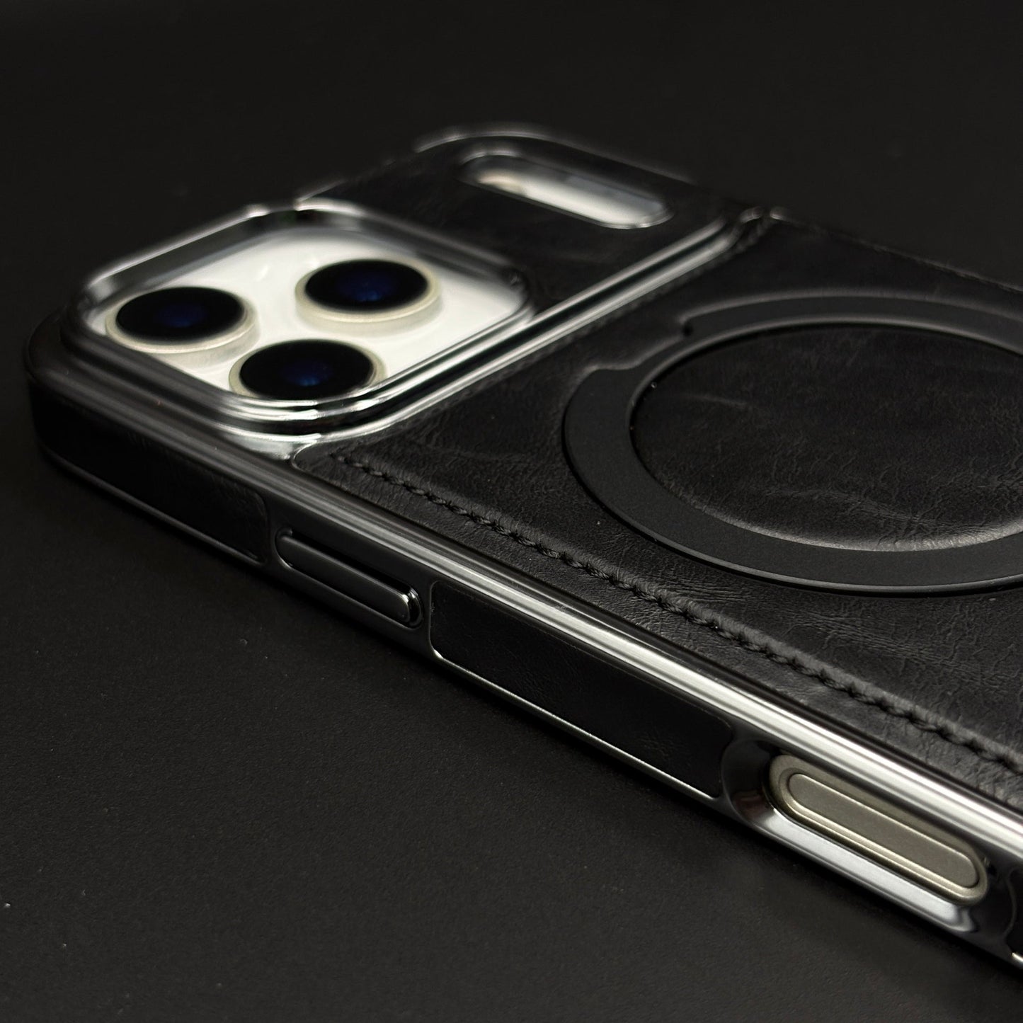 Leather Phone Case Cover with Metal Rotating Stand & MagSafe for iPhone 17 Series | Premium 360° Kickstand Edition