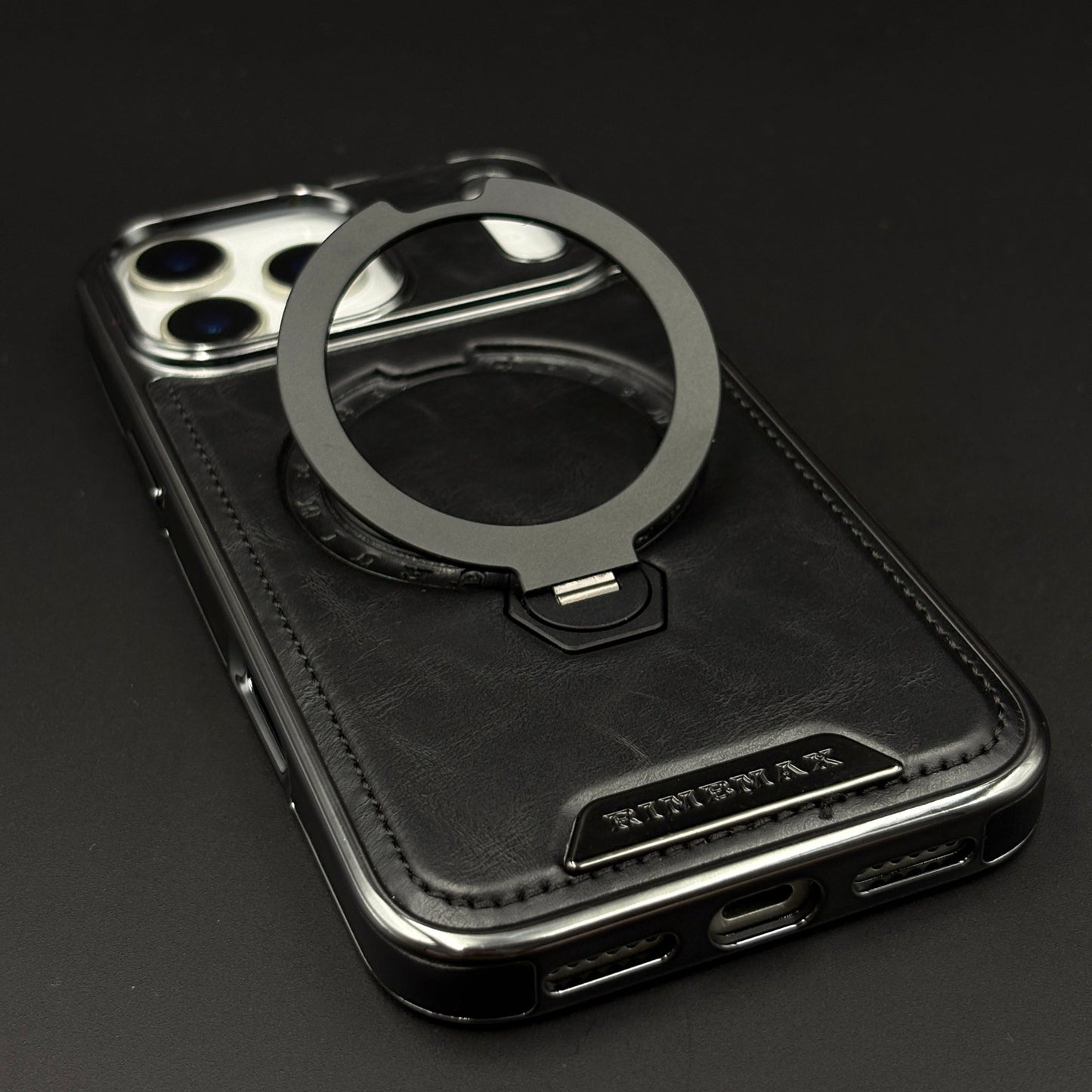 Leather Phone Case Cover with Metal Rotating Stand & MagSafe for iPhone 17 Series | Premium 360° Kickstand Edition