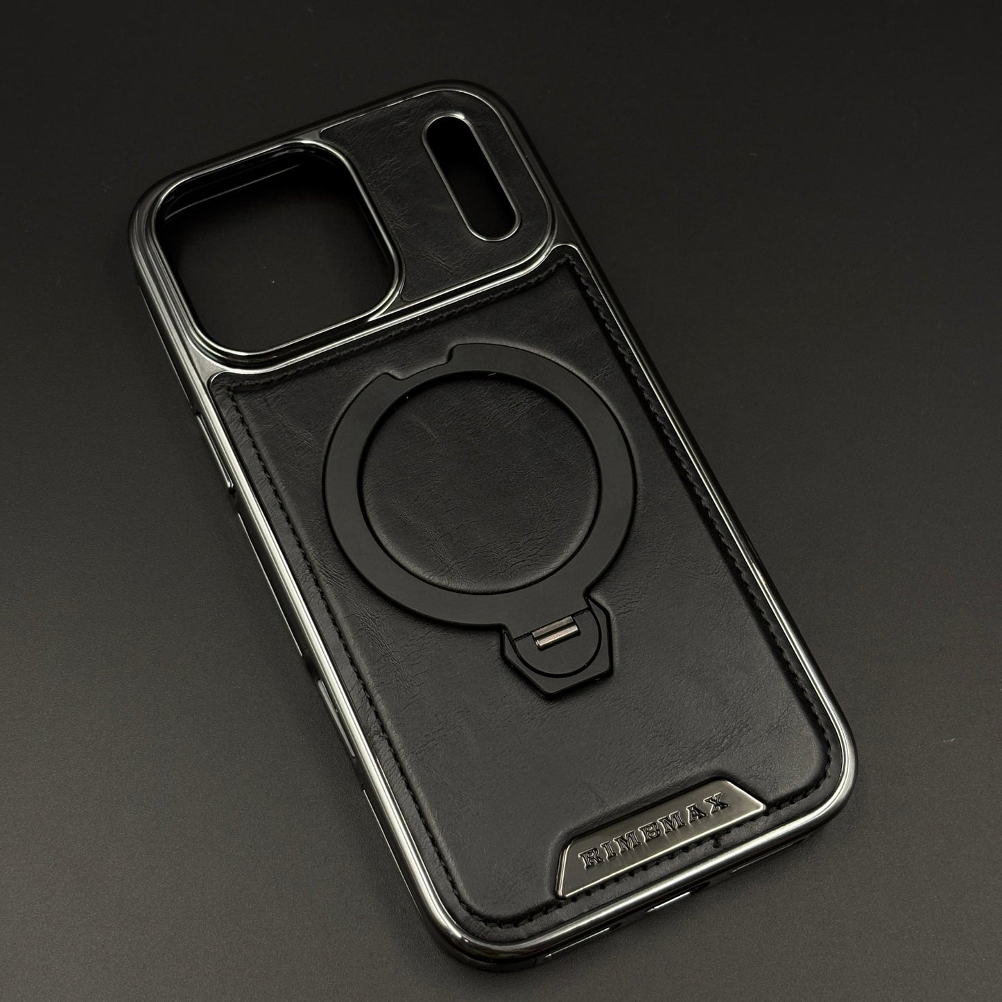 Leather Phone Case Cover with Metal Rotating Stand & MagSafe for iPhone 17 Series | Premium 360° Kickstand Edition