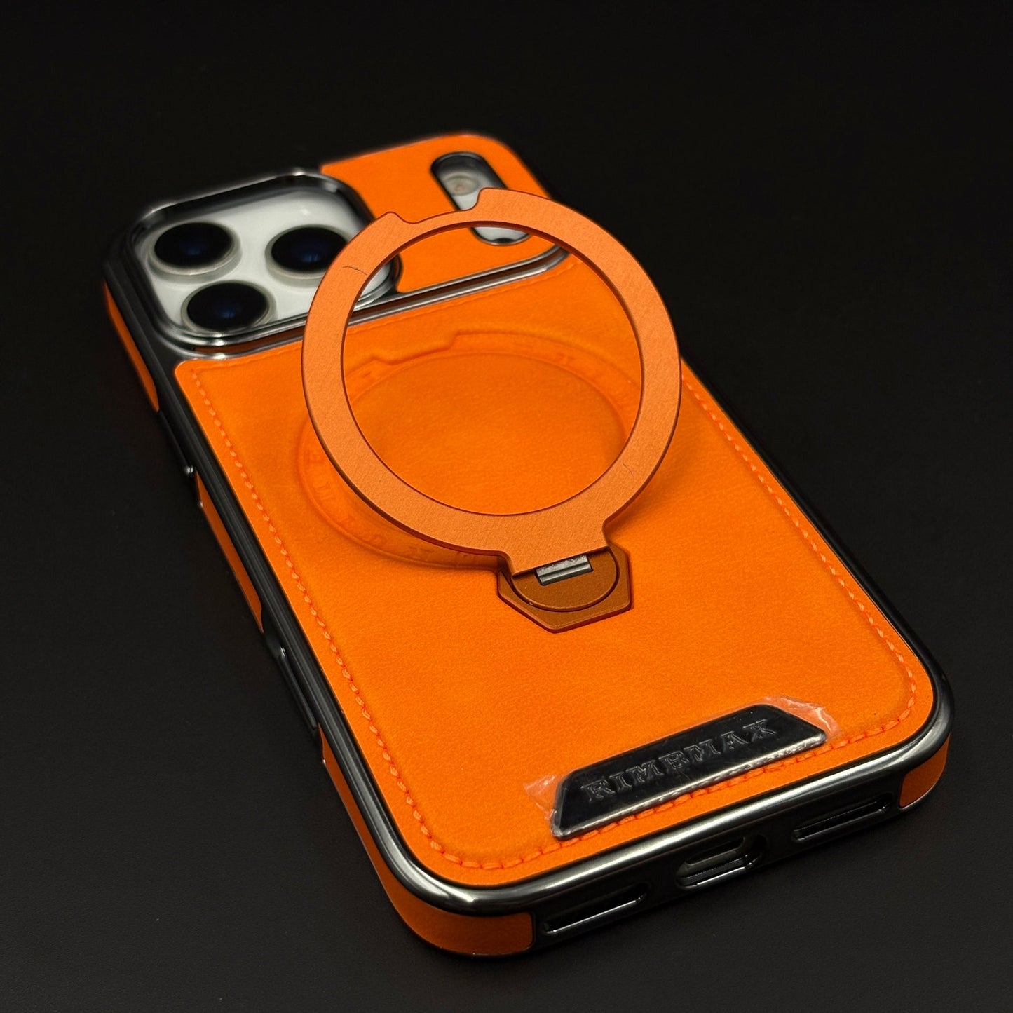 Leather Phone Case Cover with Metal Rotating Stand & MagSafe for iPhone 17 Series | Premium 360° Kickstand Edition