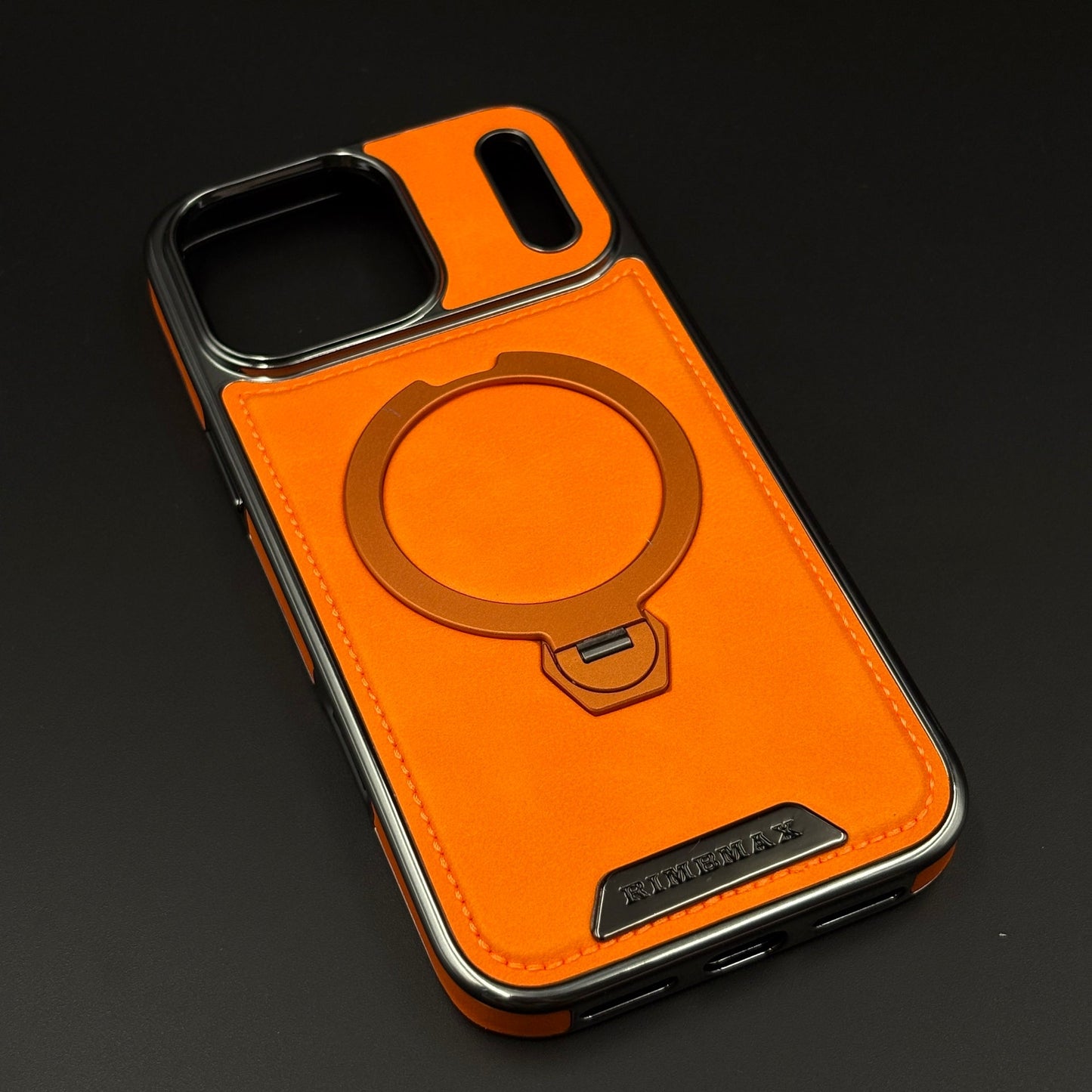 Leather Phone Case Cover with Metal Rotating Stand & MagSafe for iPhone 17 Series | Premium 360° Kickstand Edition