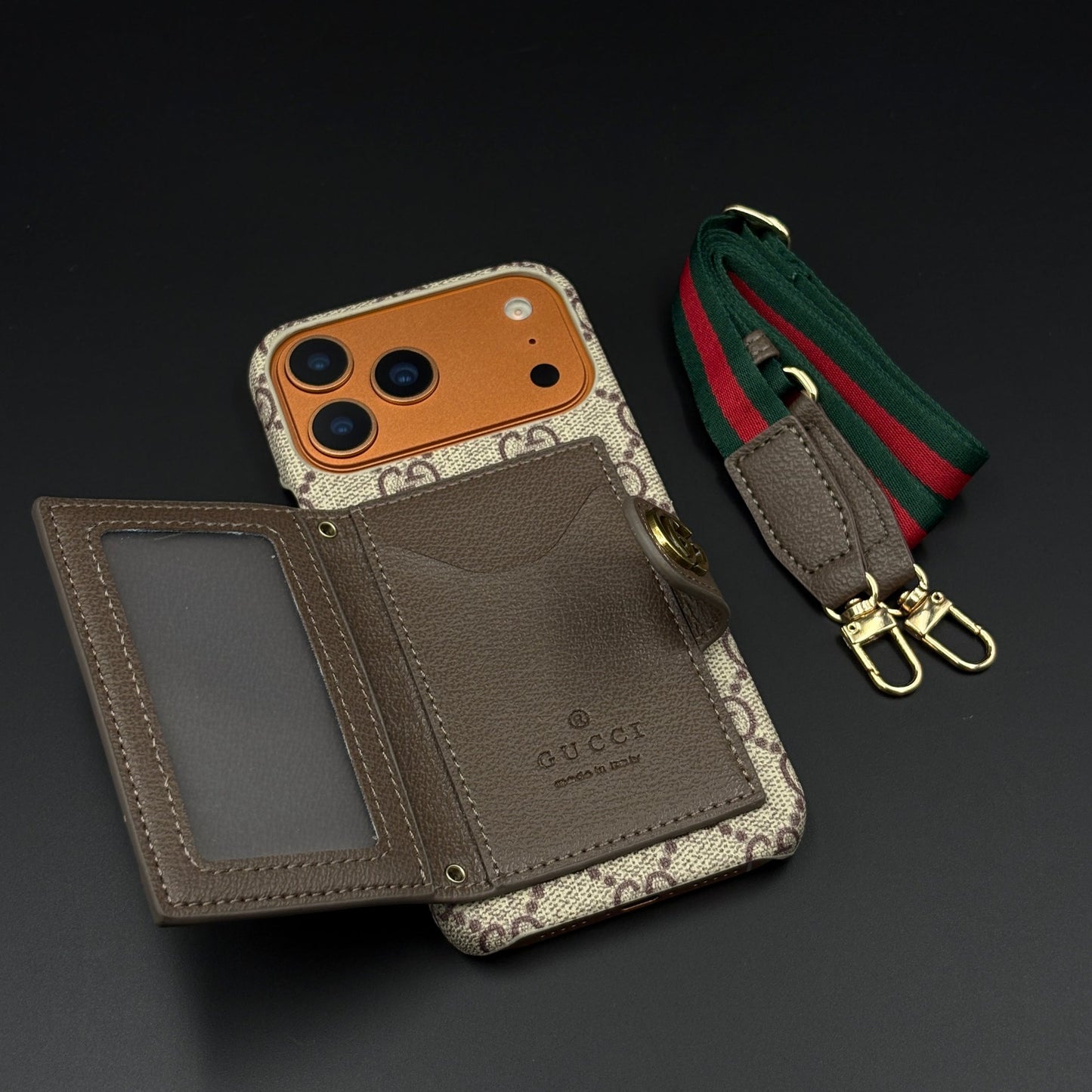 Luxury GG Wallet Case with Sling for iPhone 17 Series | Crossbody Strap | Card Holder