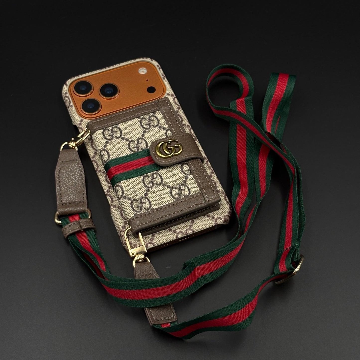 Luxury GG Wallet Case with Sling for iPhone 17 Series | Crossbody Strap | Card Holder