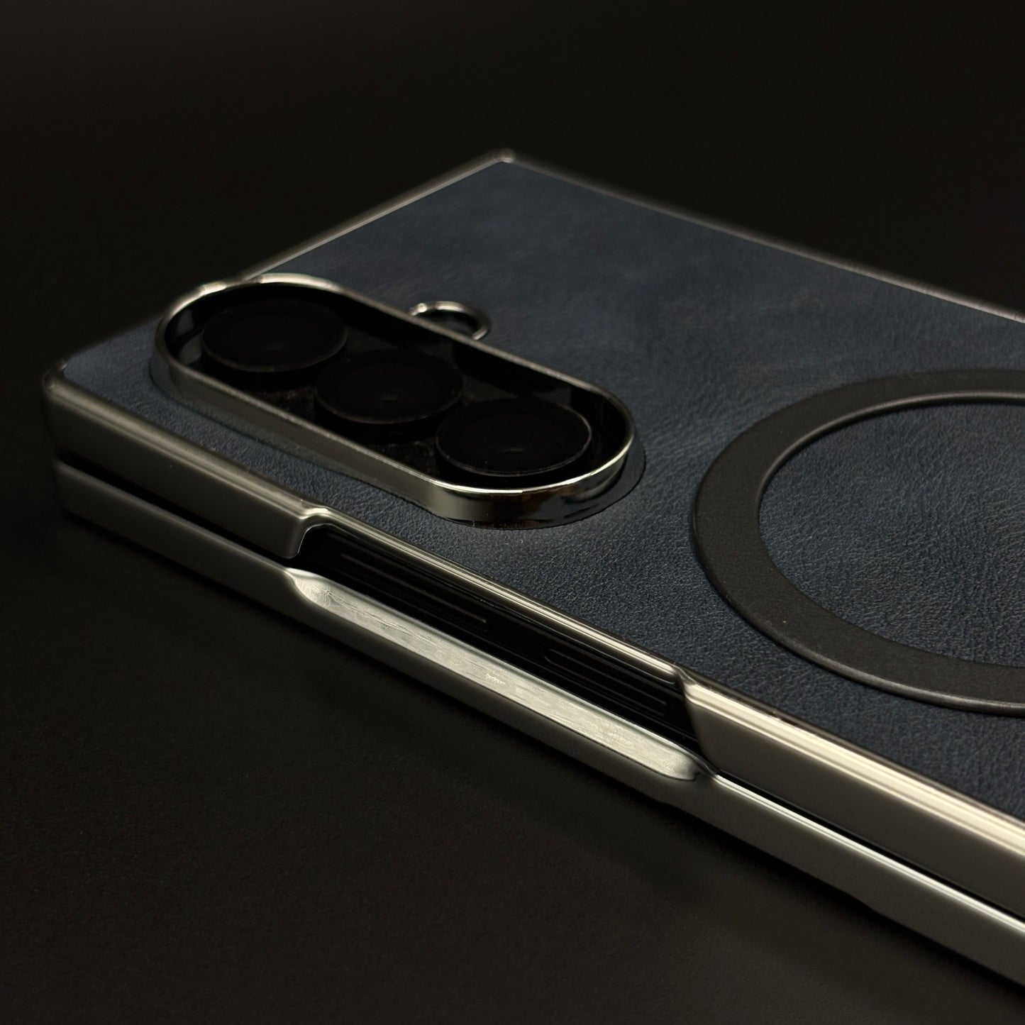 Magnetic MagSafe Leather Phone Case Cover for Samsung Galaxy Z Fold 7 | Matte Chrome Edges