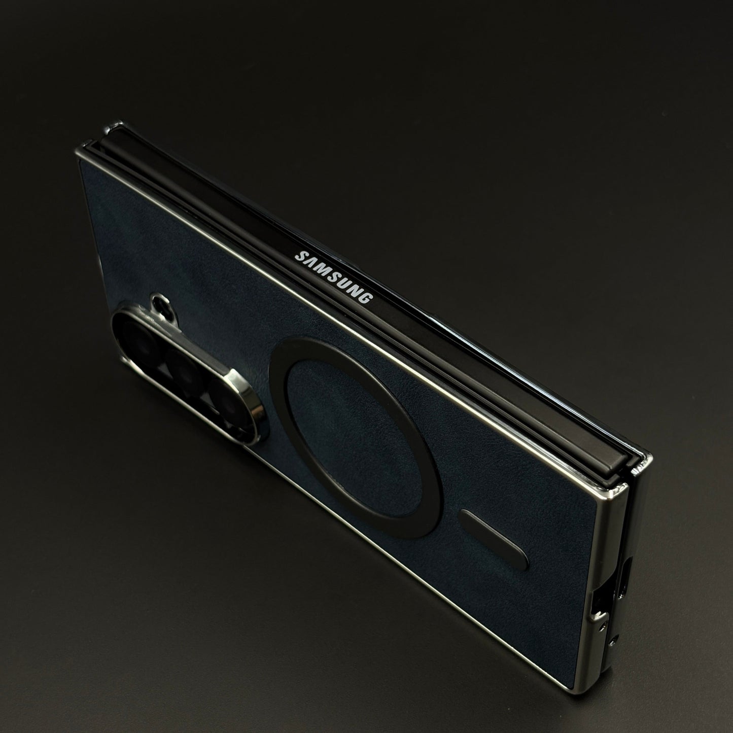 Magnetic MagSafe Leather Phone Case Cover for Samsung Galaxy Z Fold 7 | Matte Chrome Edges