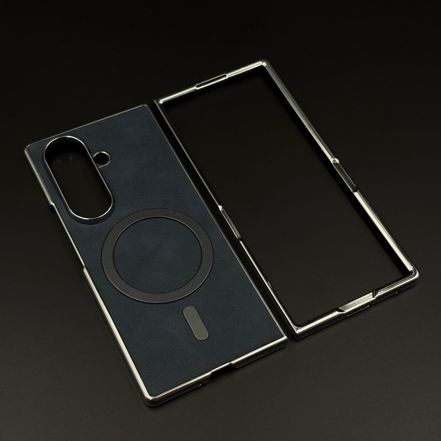 Magnetic MagSafe Leather Phone Case Cover for Samsung Galaxy Z Fold 7 | Matte Chrome Edges