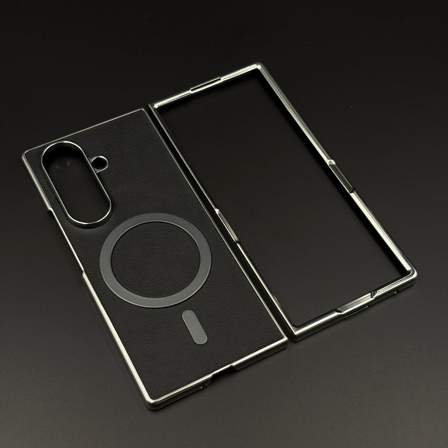 Magnetic MagSafe Leather Phone Case Cover for Samsung Galaxy Z Fold 7 | Matte Chrome Edges