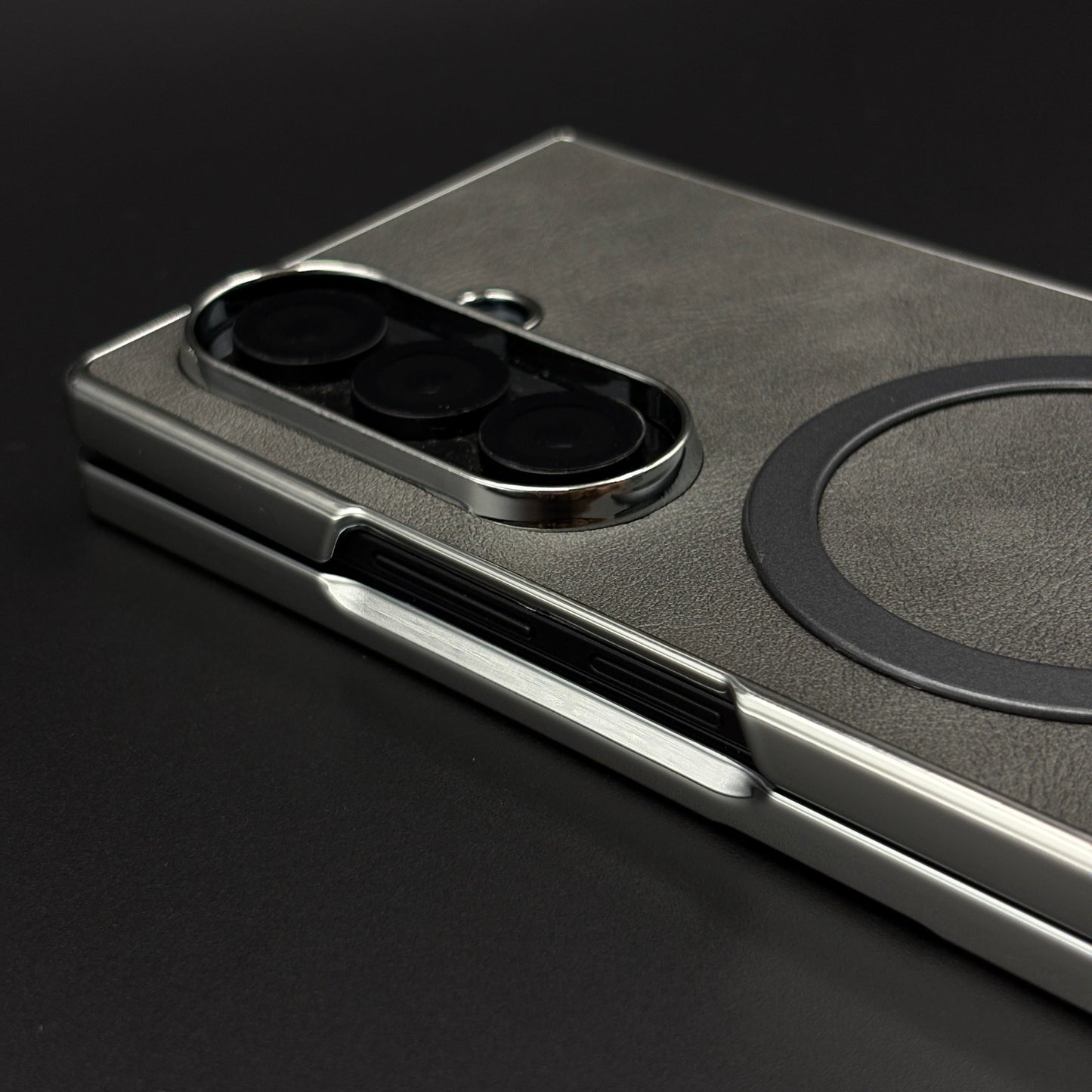 Magnetic MagSafe Leather Phone Case Cover for Samsung Galaxy Z Fold 7 | Matte Chrome Edges