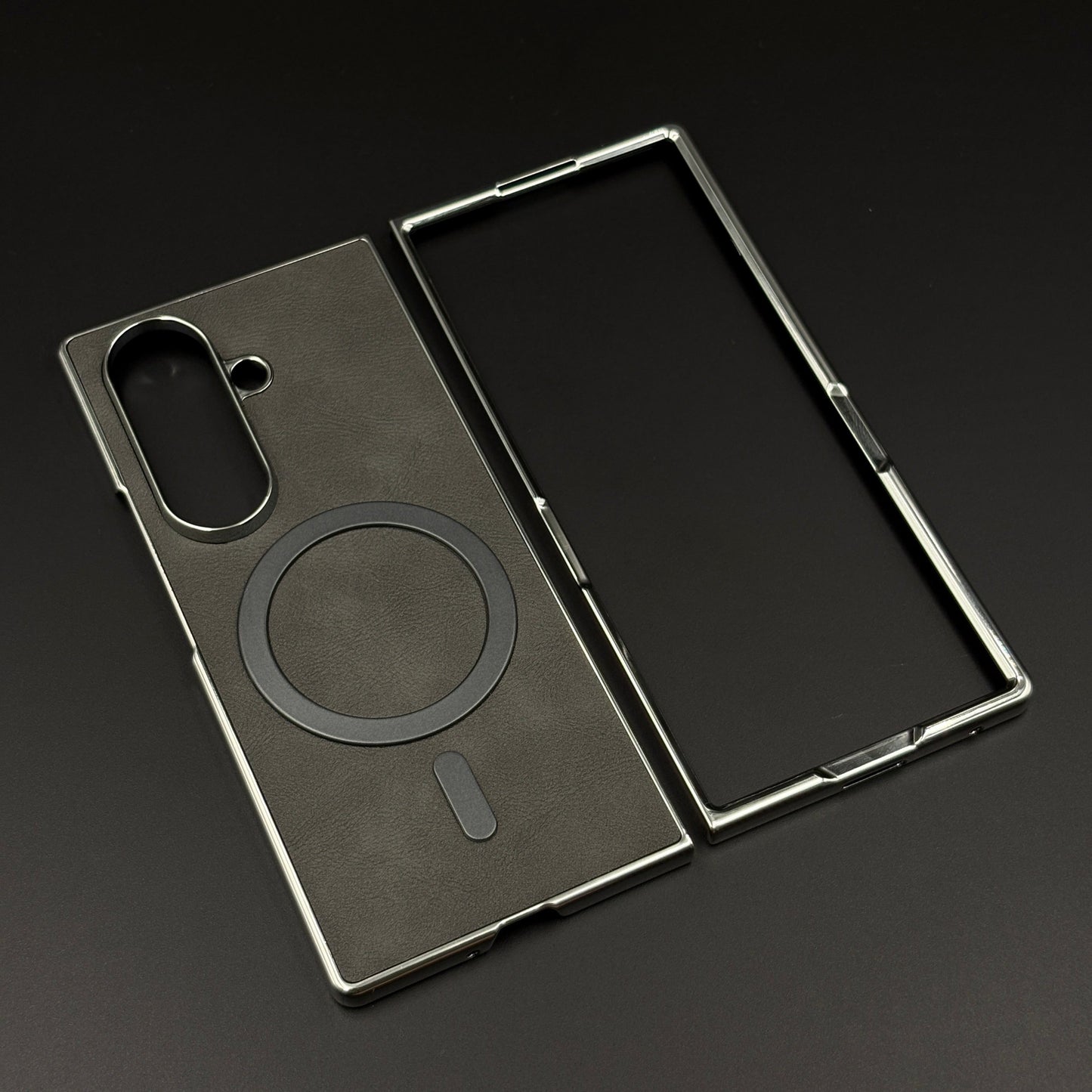 Magnetic MagSafe Leather Phone Case Cover for Samsung Galaxy Z Fold 7 | Matte Chrome Edges