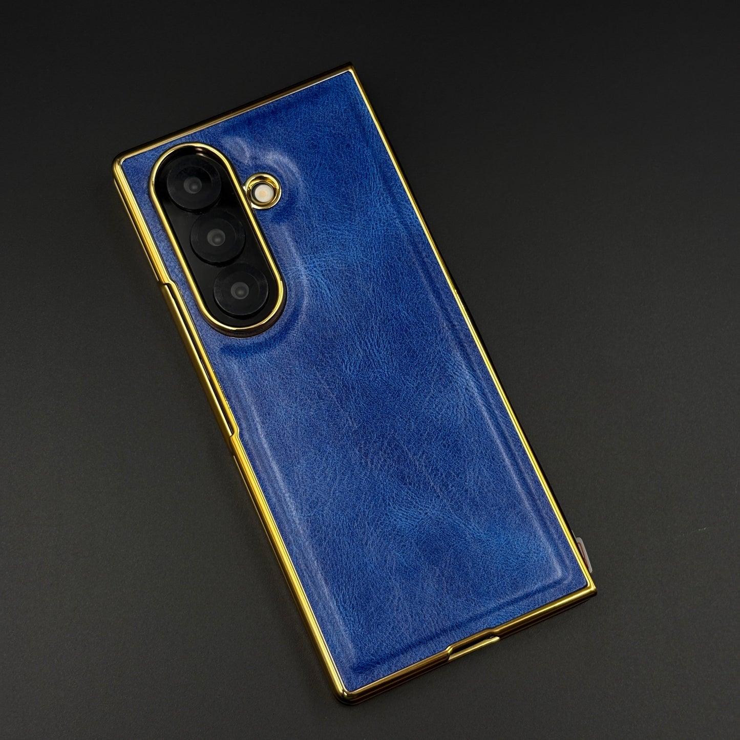 Leather Chrome Plated Case with Front Screen Protector for Samsung Galaxy Z Fold 7 | Luxury Protective Cover