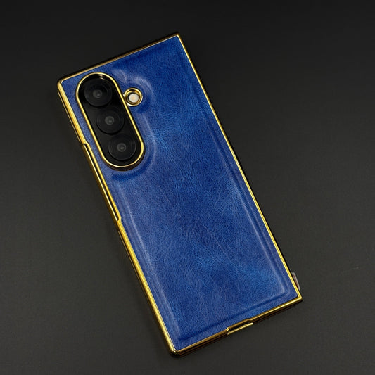 Leather Chrome Plated Case with Front Screen Protector for Samsung Galaxy Z Fold 7 | Luxury Protective Cover