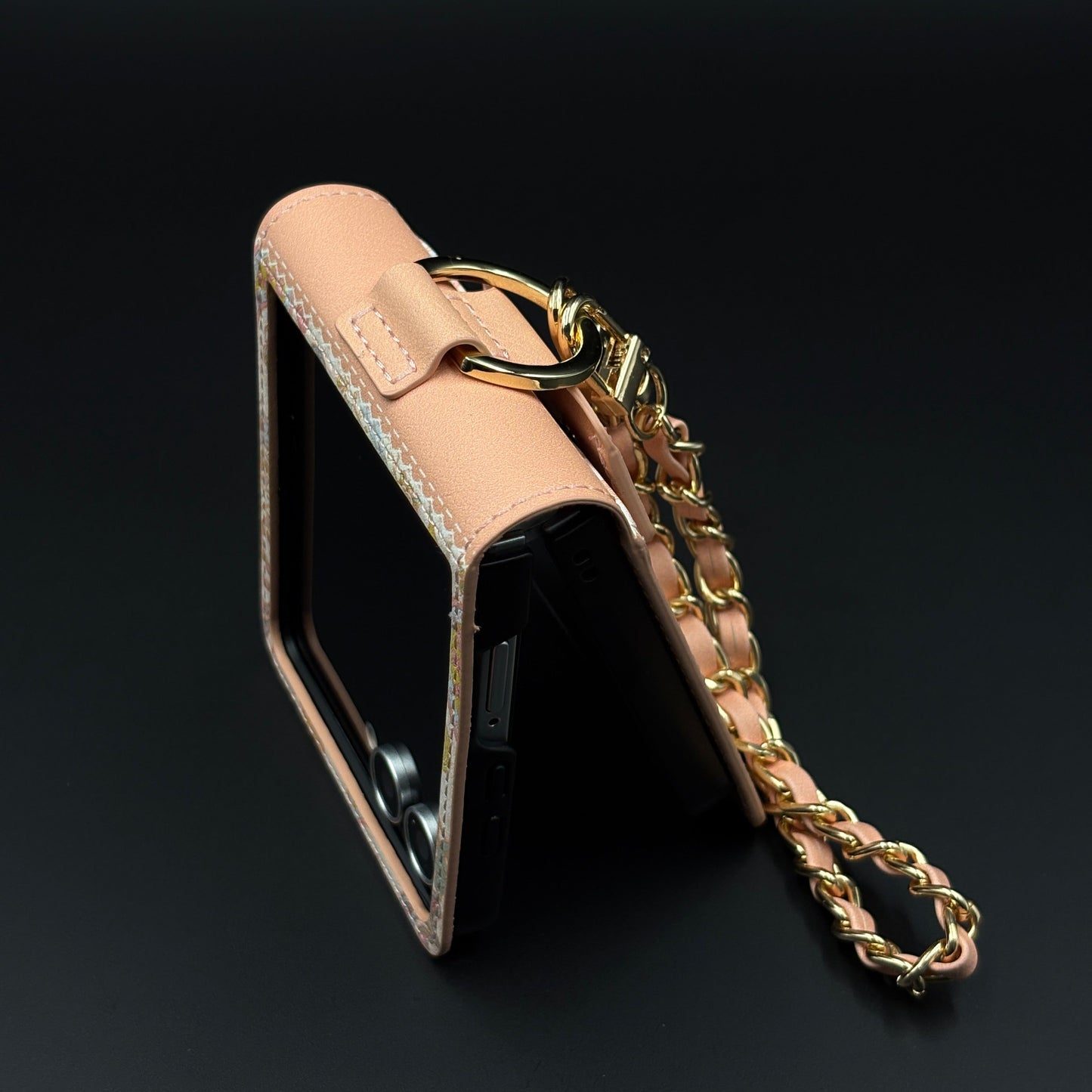 Indian Art Designer Phone Case Cover for Samsung Galaxy Z Flip 7 | Paisley Leather Cover with Chain Strap | Traditional Print