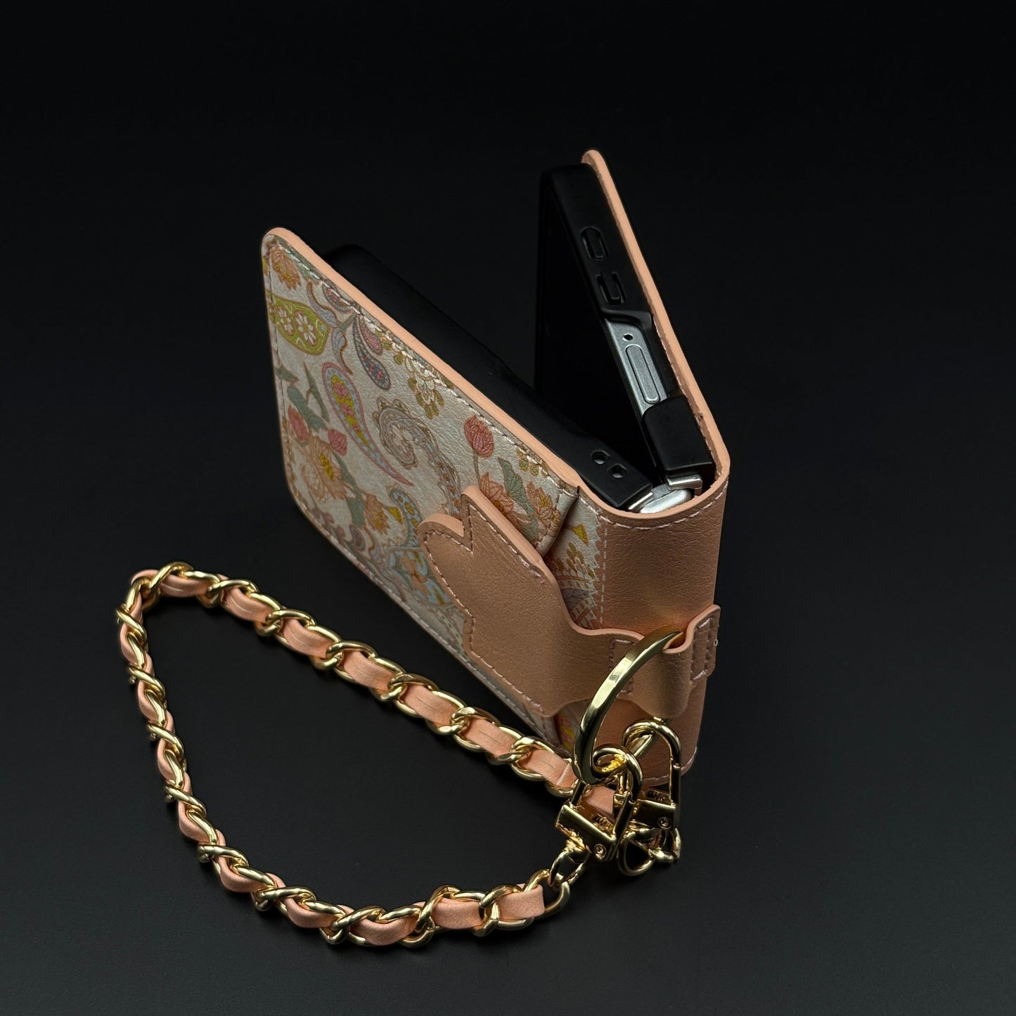 Indian Art Designer Phone Case Cover for Samsung Galaxy Z Flip 7 | Paisley Leather Cover with Chain Strap | Traditional Print