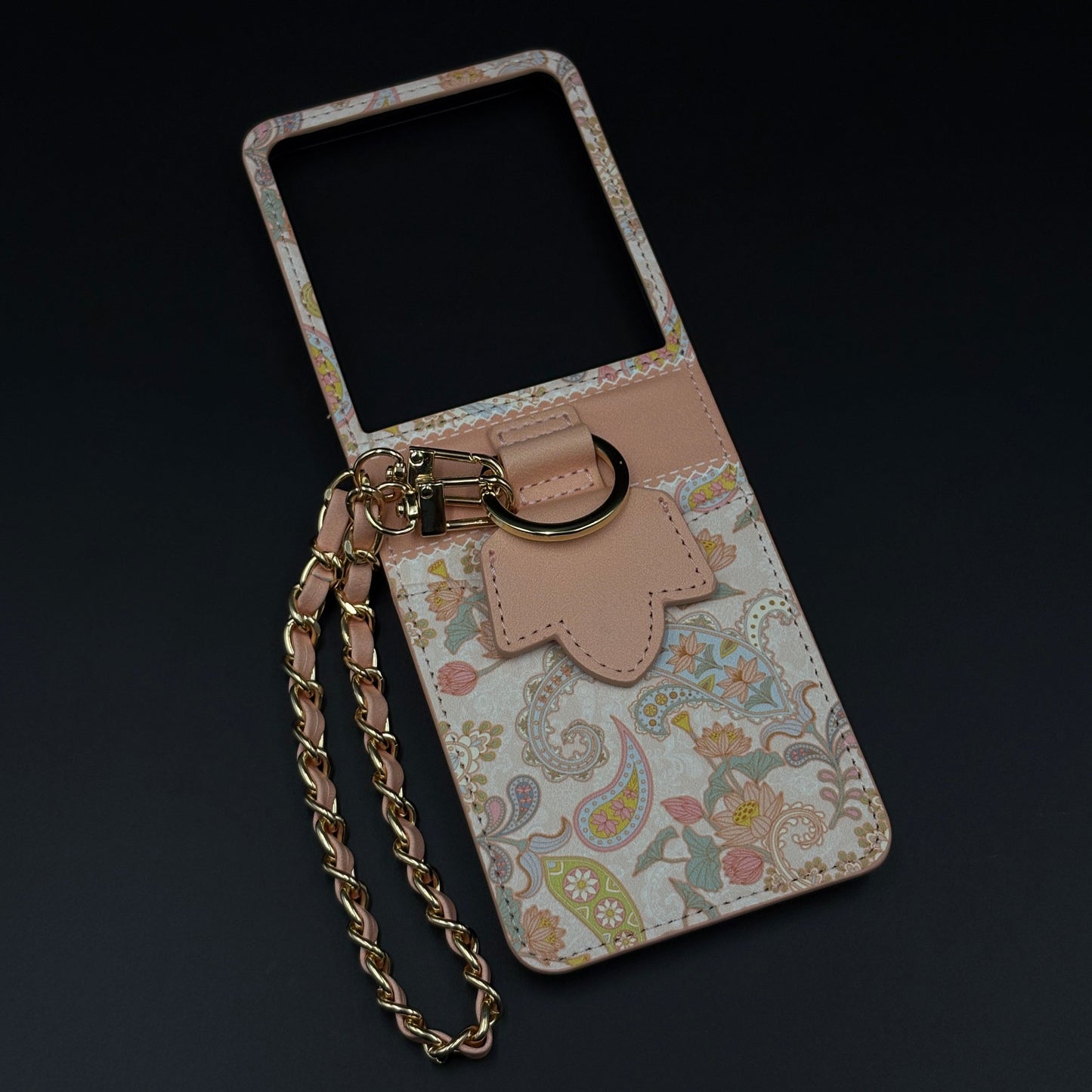 Indian Art Designer Phone Case Cover for Samsung Galaxy Z Flip 7 | Paisley Leather Cover with Chain Strap | Traditional Print