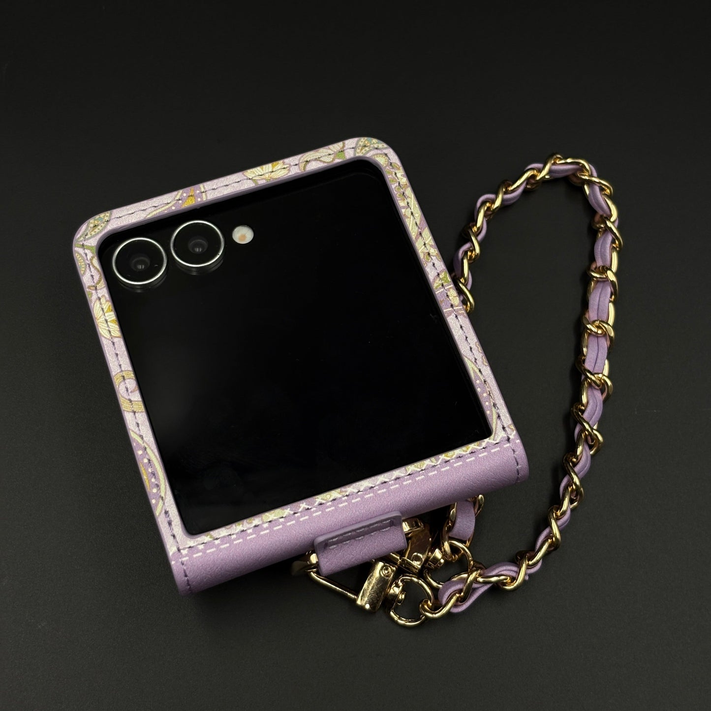 Indian Art Designer Phone Case Cover for Samsung Galaxy Z Flip 7 | Paisley Leather Cover with Chain Strap | Traditional Print