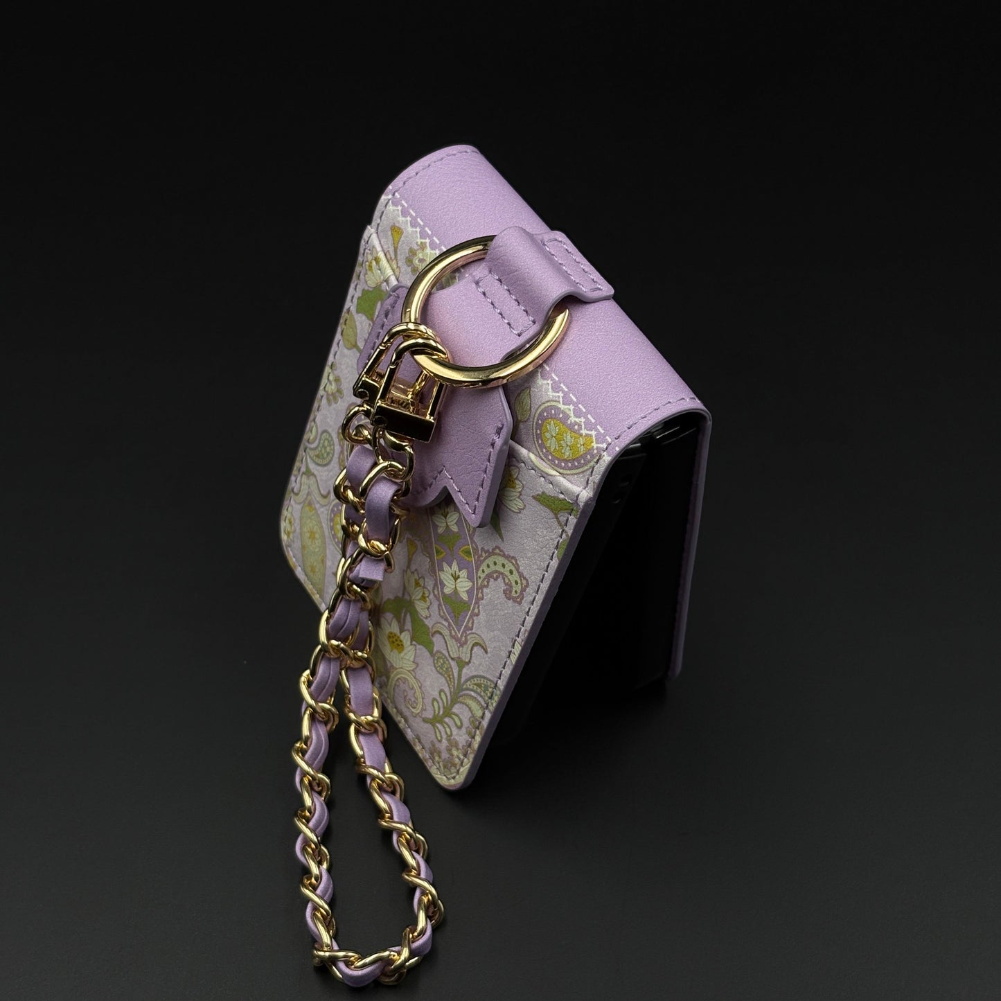 Indian Art Designer Phone Case Cover for Samsung Galaxy Z Flip 7 | Paisley Leather Cover with Chain Strap | Traditional Print