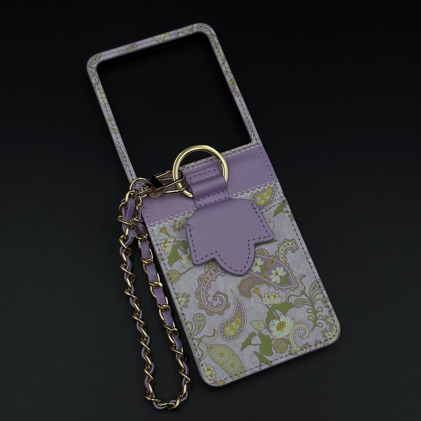 Indian Art Designer Phone Case Cover for Samsung Galaxy Z Flip 7 | Paisley Leather Cover with Chain Strap | Traditional Print