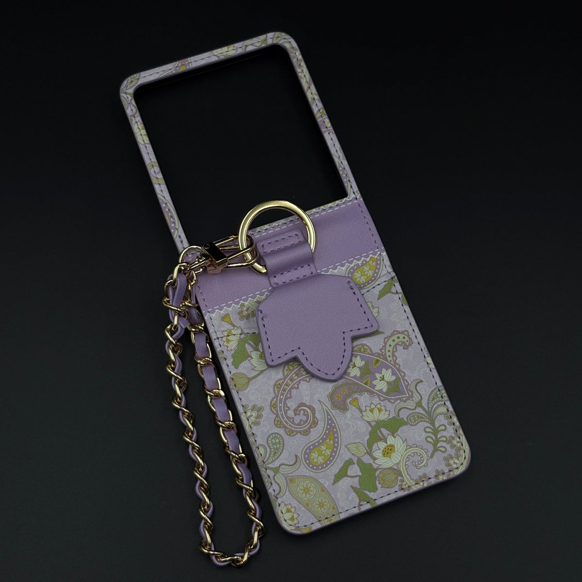 Indian Art Designer Phone Case Cover for Samsung Galaxy Z Flip 7 | Paisley Leather Cover with Chain Strap | Traditional Print