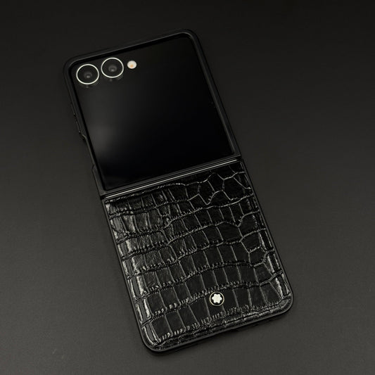Luxury Brand MB Logo Case for Samsung Galaxy Z Flip 7 | Premium Textured Leather Edition